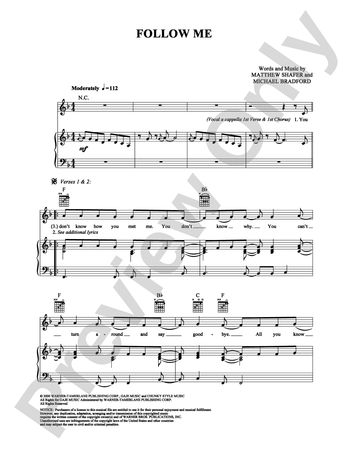 Follow Me: Piano/Vocal/Chords Digital Sheet Music