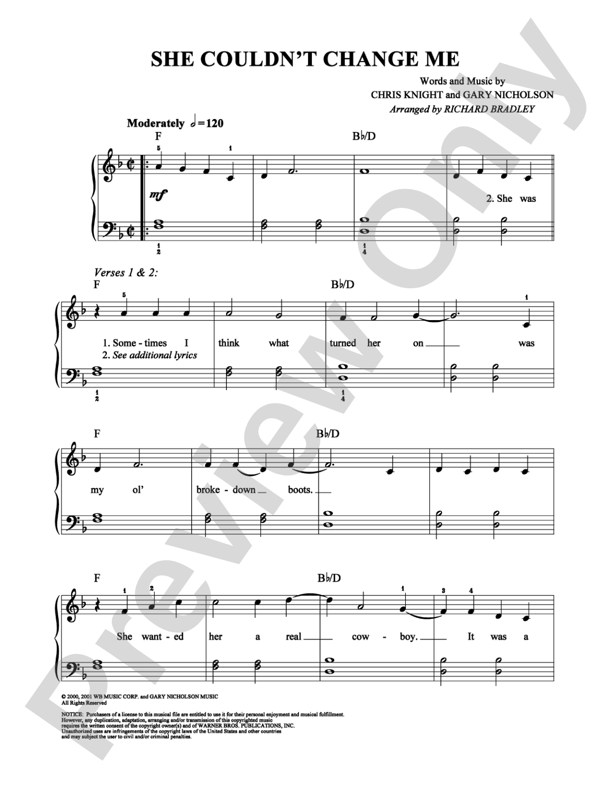 She Couldn't Change Me: Easy Piano Digital Sheet Music