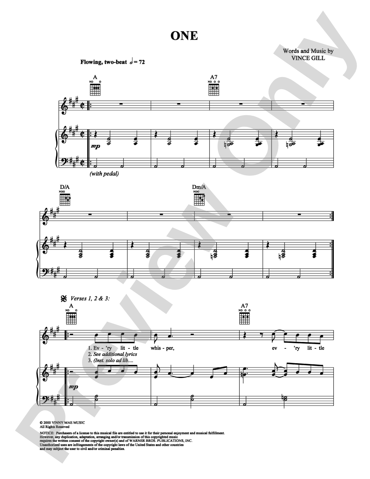 One: Piano/Vocal/Chords Digital Sheet Music