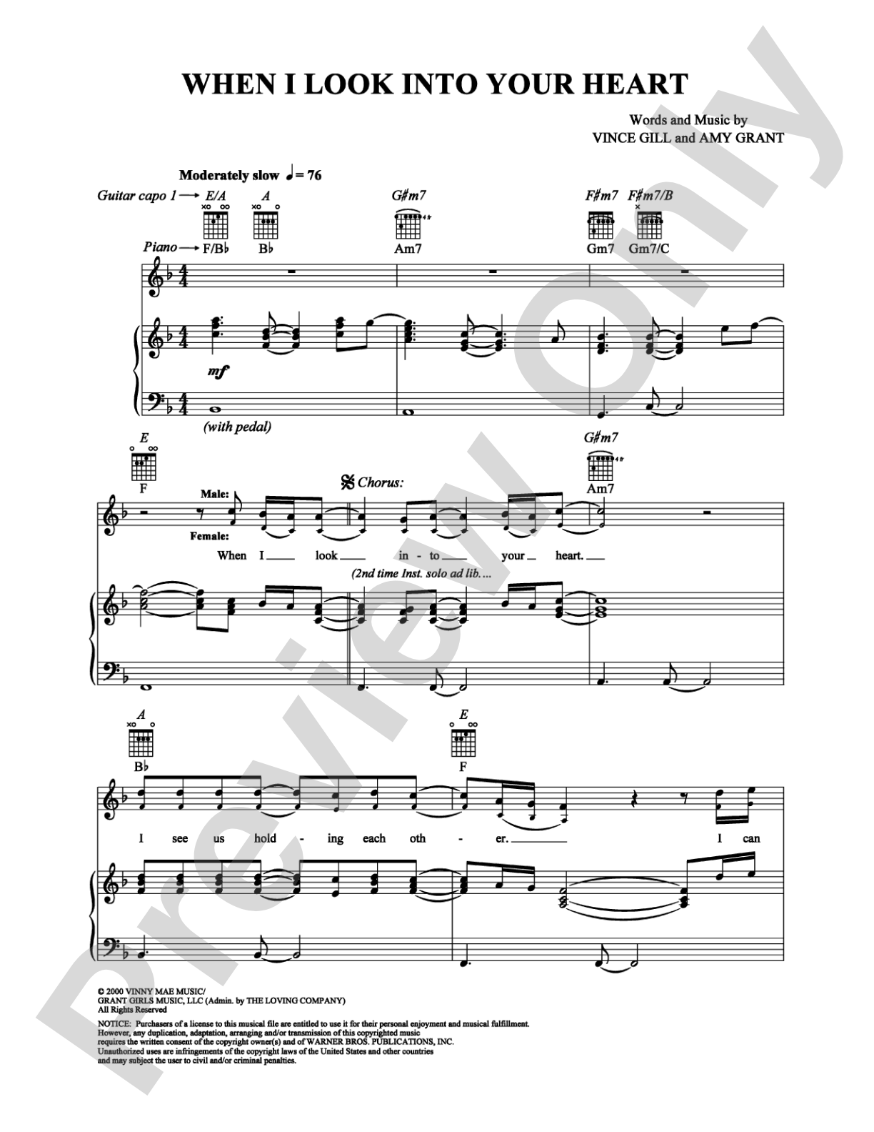 When I Look Into Your Heart: Piano/Vocal/Chords Digital Sheet Music