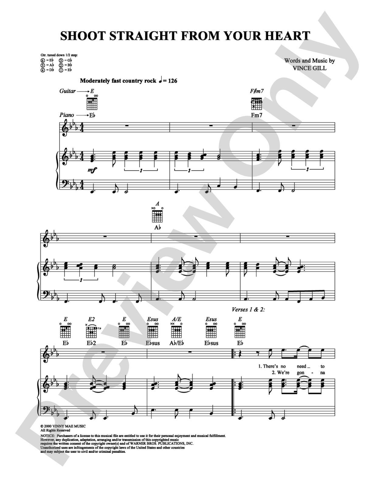Shoot Straight from Your Heart: Piano/Vocal/Chords Digital Sheet Music