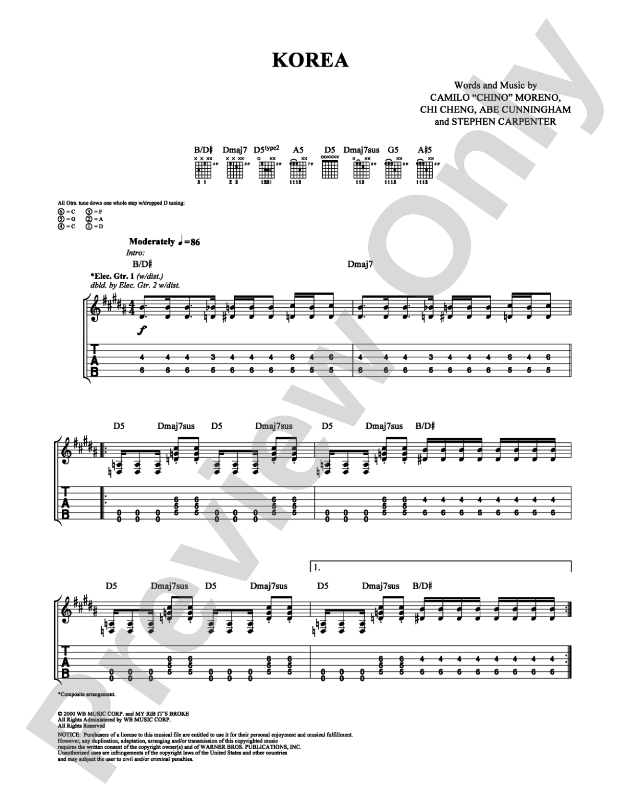 Korea: Guitar TAB Digital Sheet Music