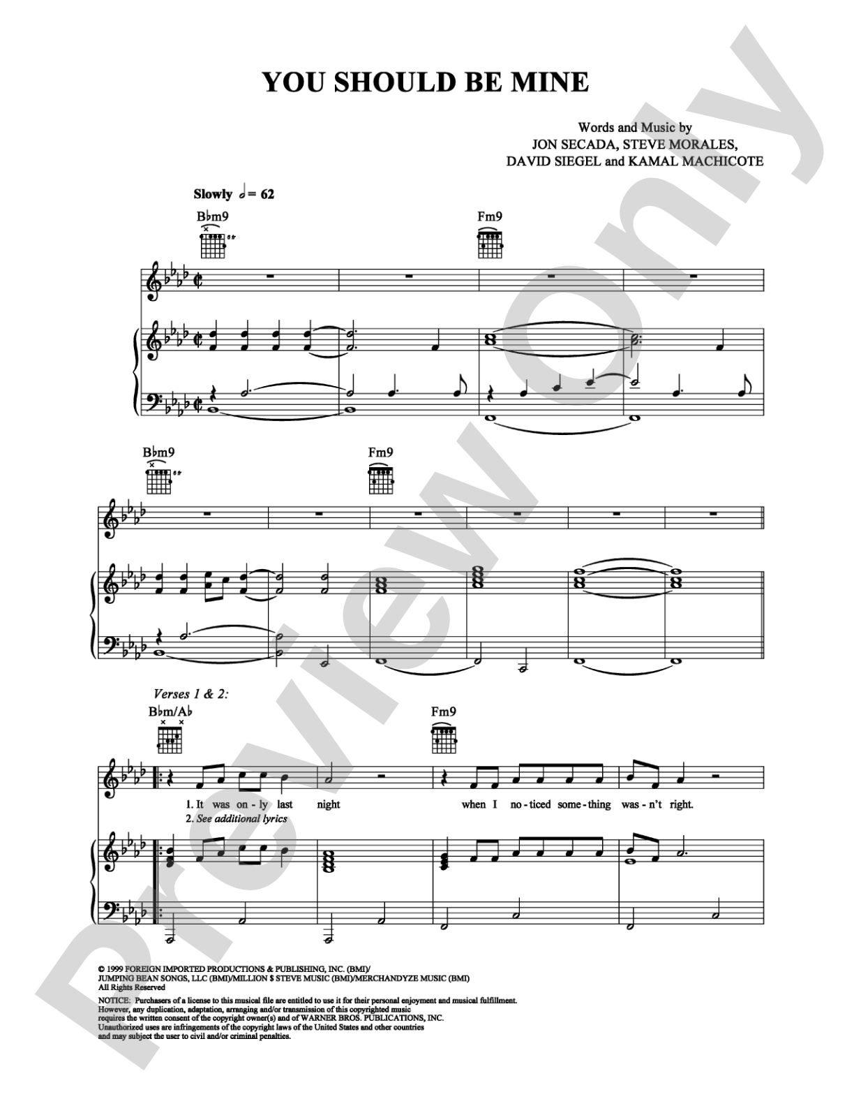You Should Be Mine: Piano/Vocal/Chords Digital Sheet Music
