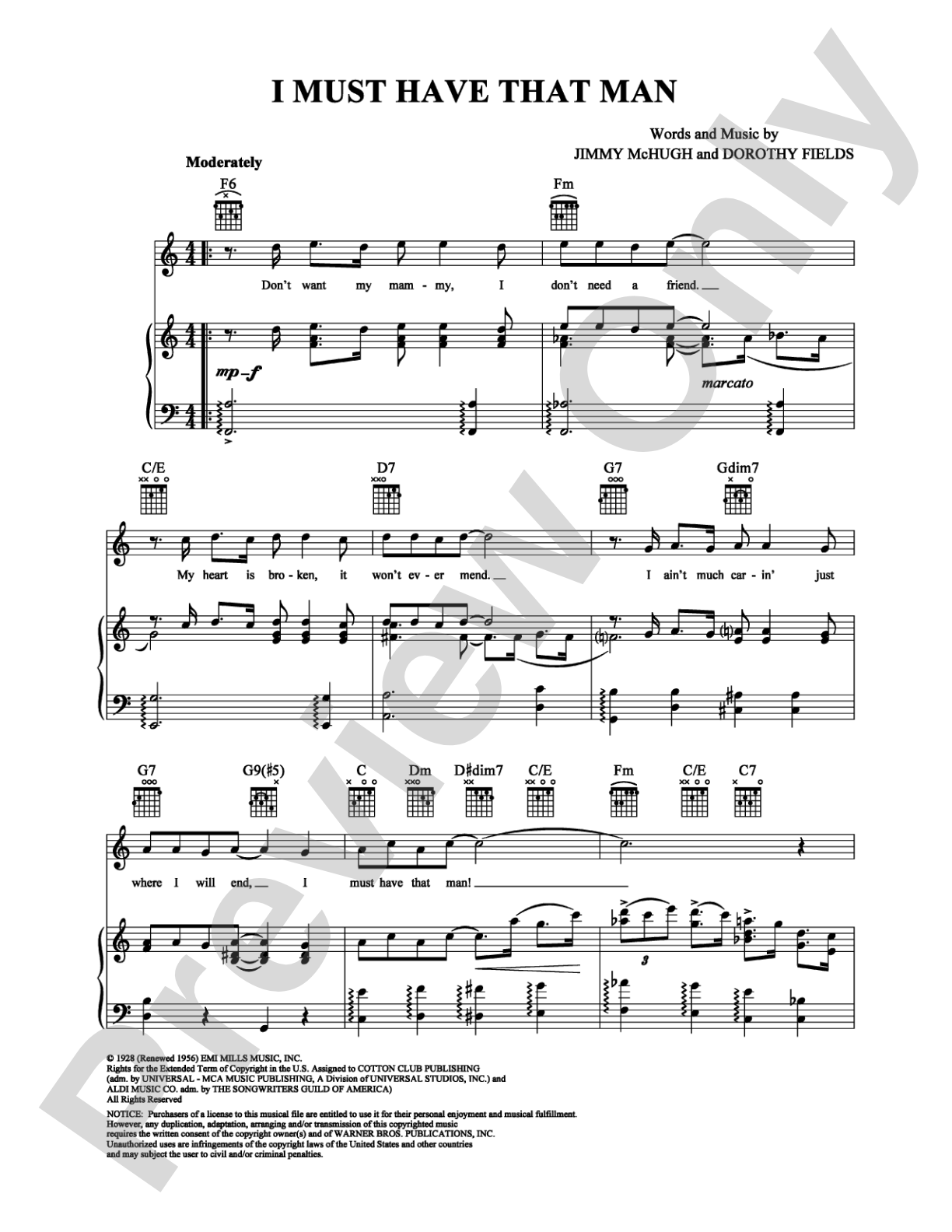 I Must Have That Man: Piano/Vocal/Chords Digital Sheet Music