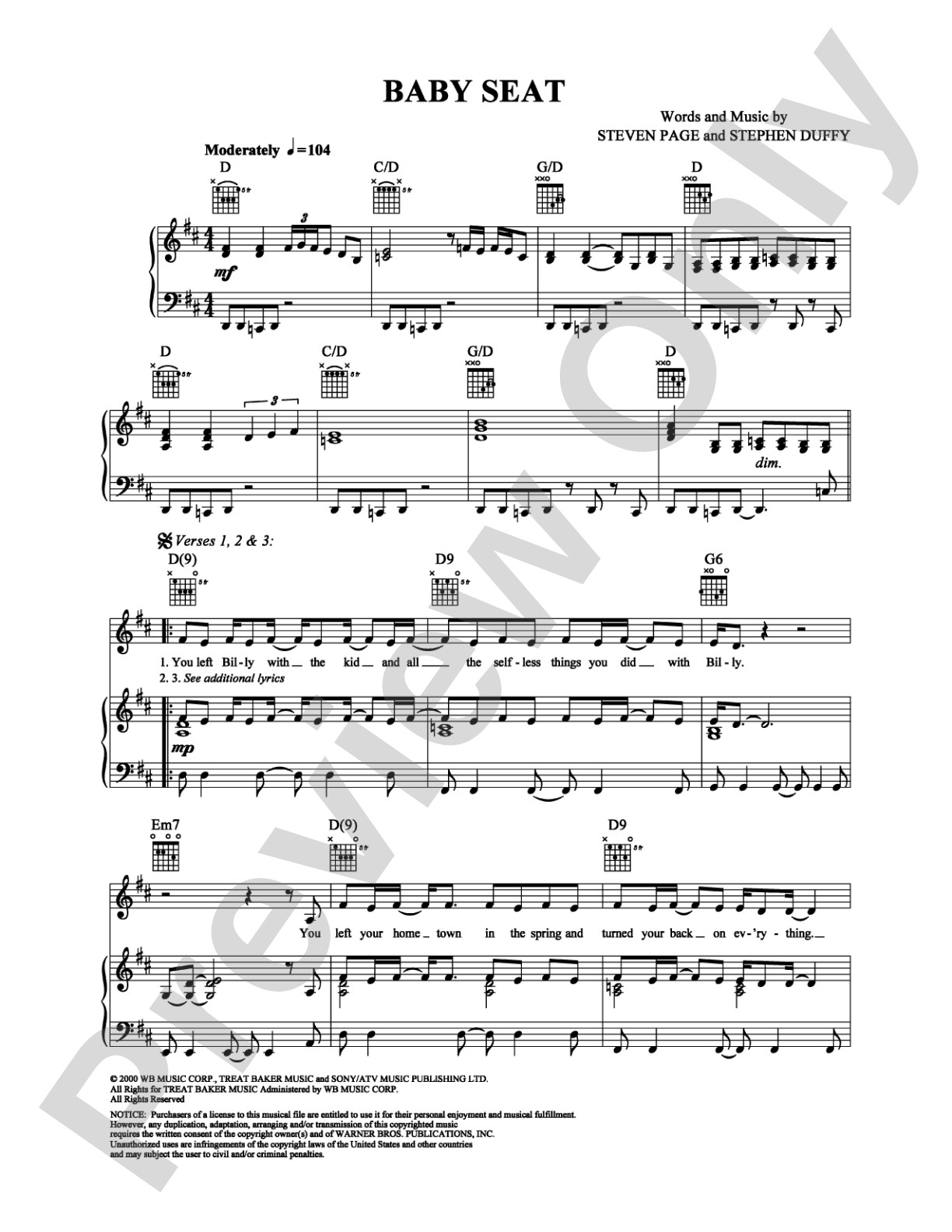 Baby Seat: Piano/Vocal/Chords Digital Sheet Music