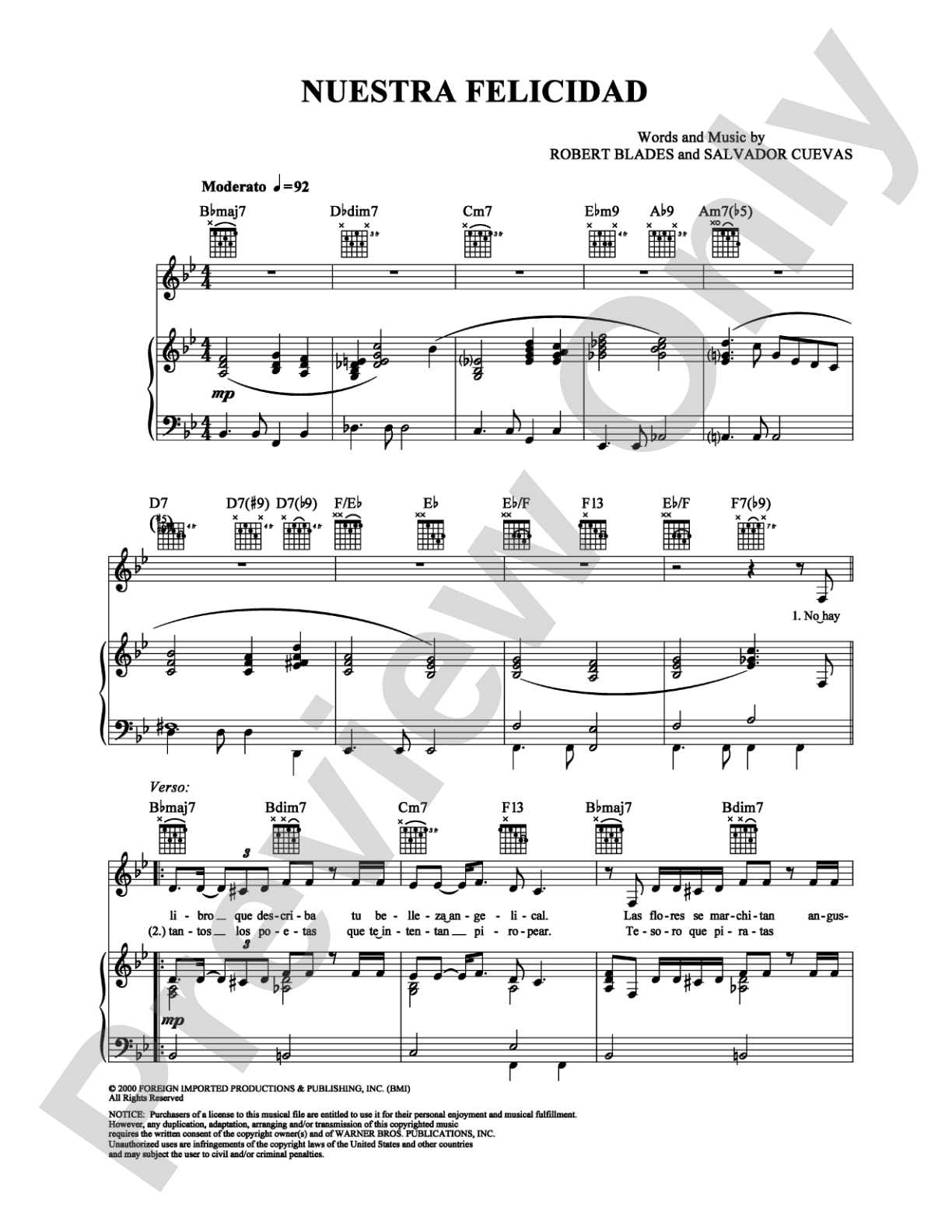 Nuestra Felicidad: Piano/Vocal/Chords Digital Sheet Music