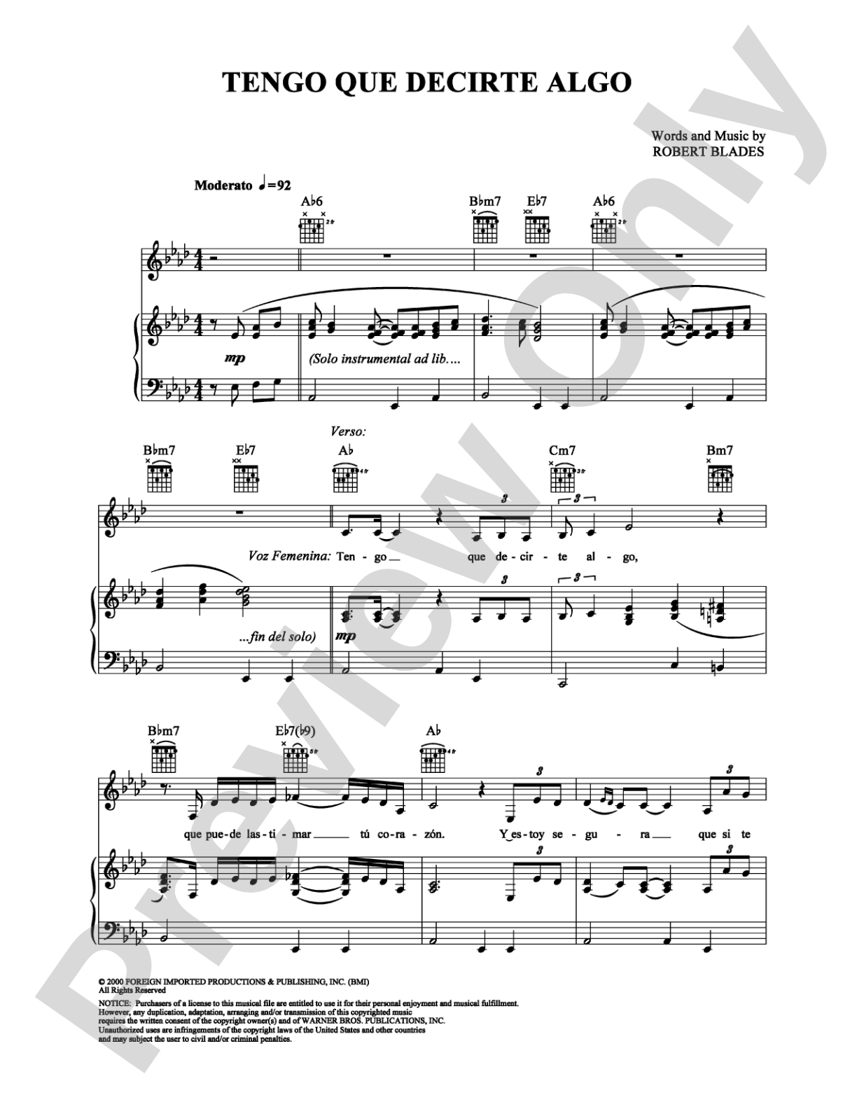 Tengo Que Decirte Algo: Piano/Vocal/Chords Digital Sheet Music