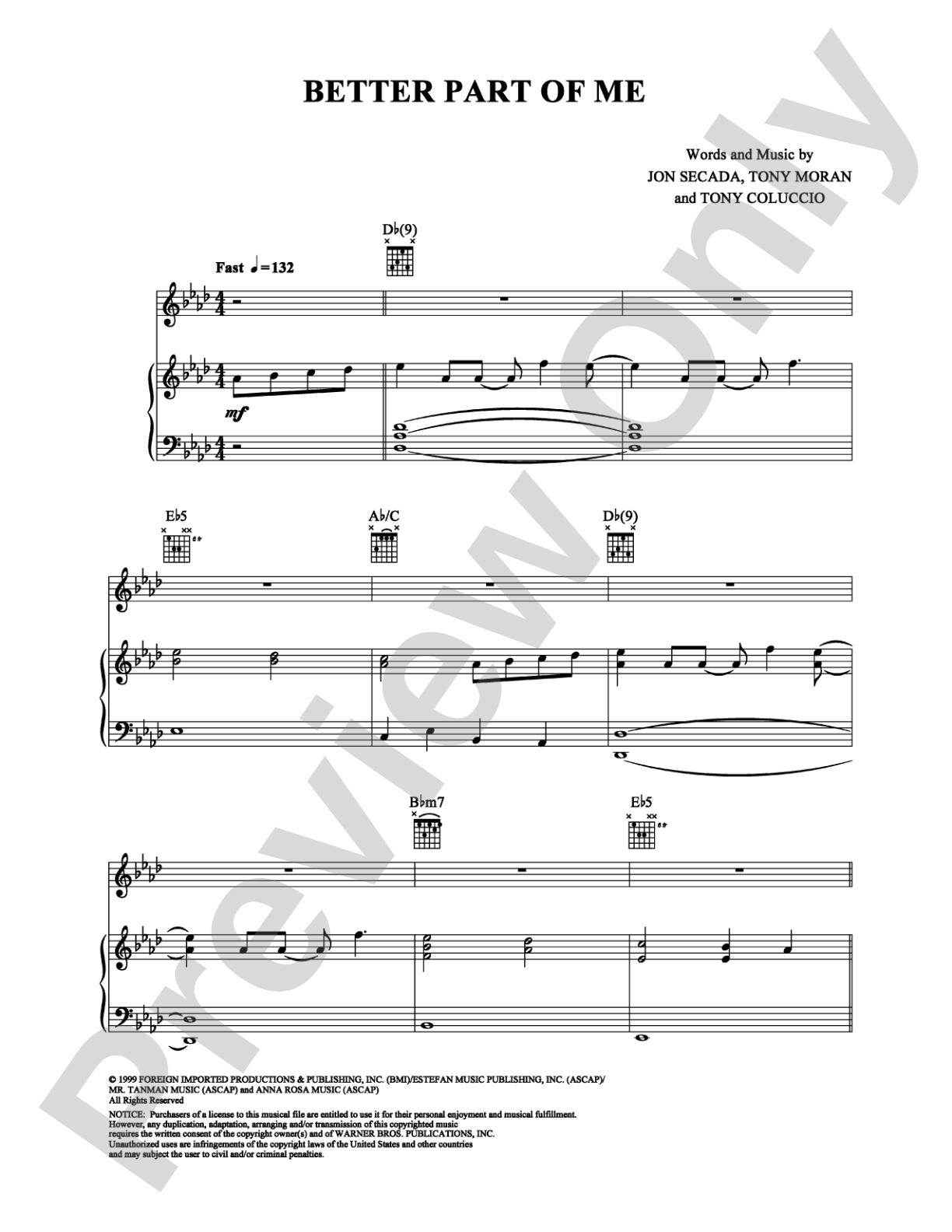 Better Part of Me: Piano/Vocal/Chords Digital Sheet Music