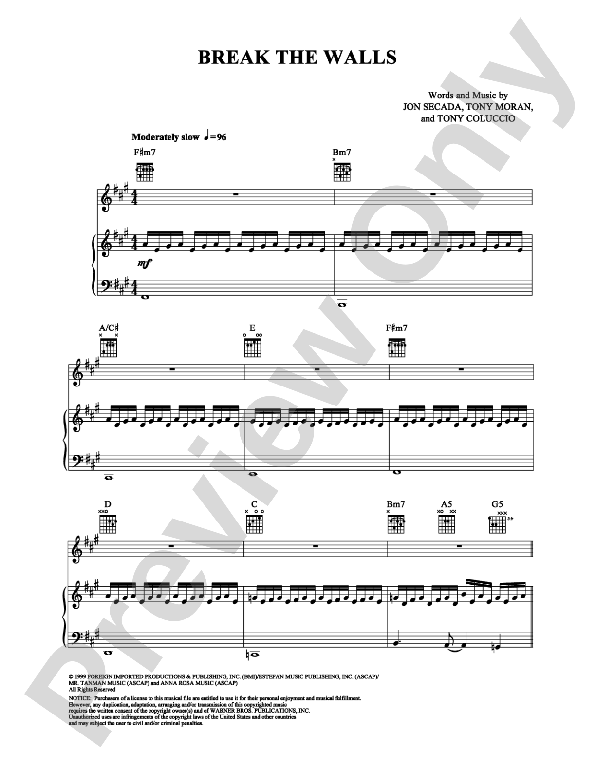 Break the Walls: Piano/Vocal/Chords Digital Sheet Music