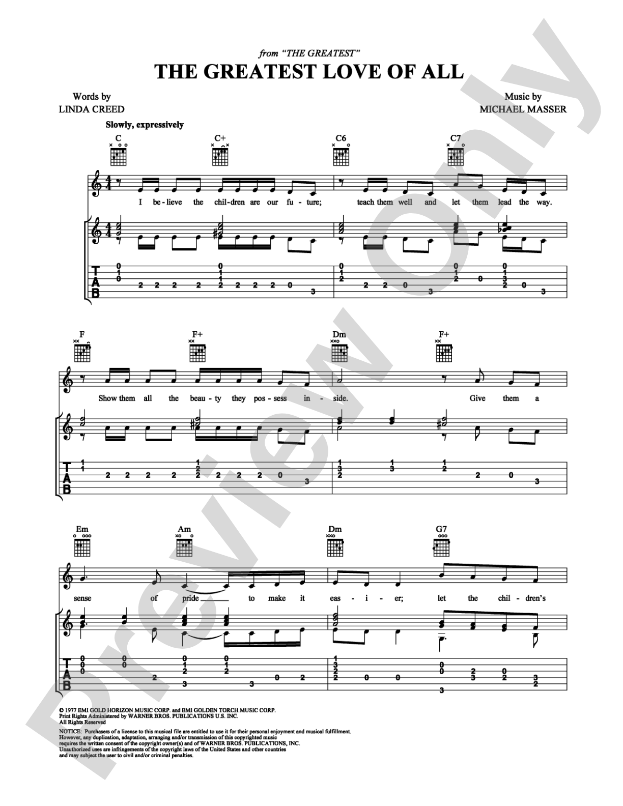 The Greatest Love of All: Guitar TAB Digital Sheet Music