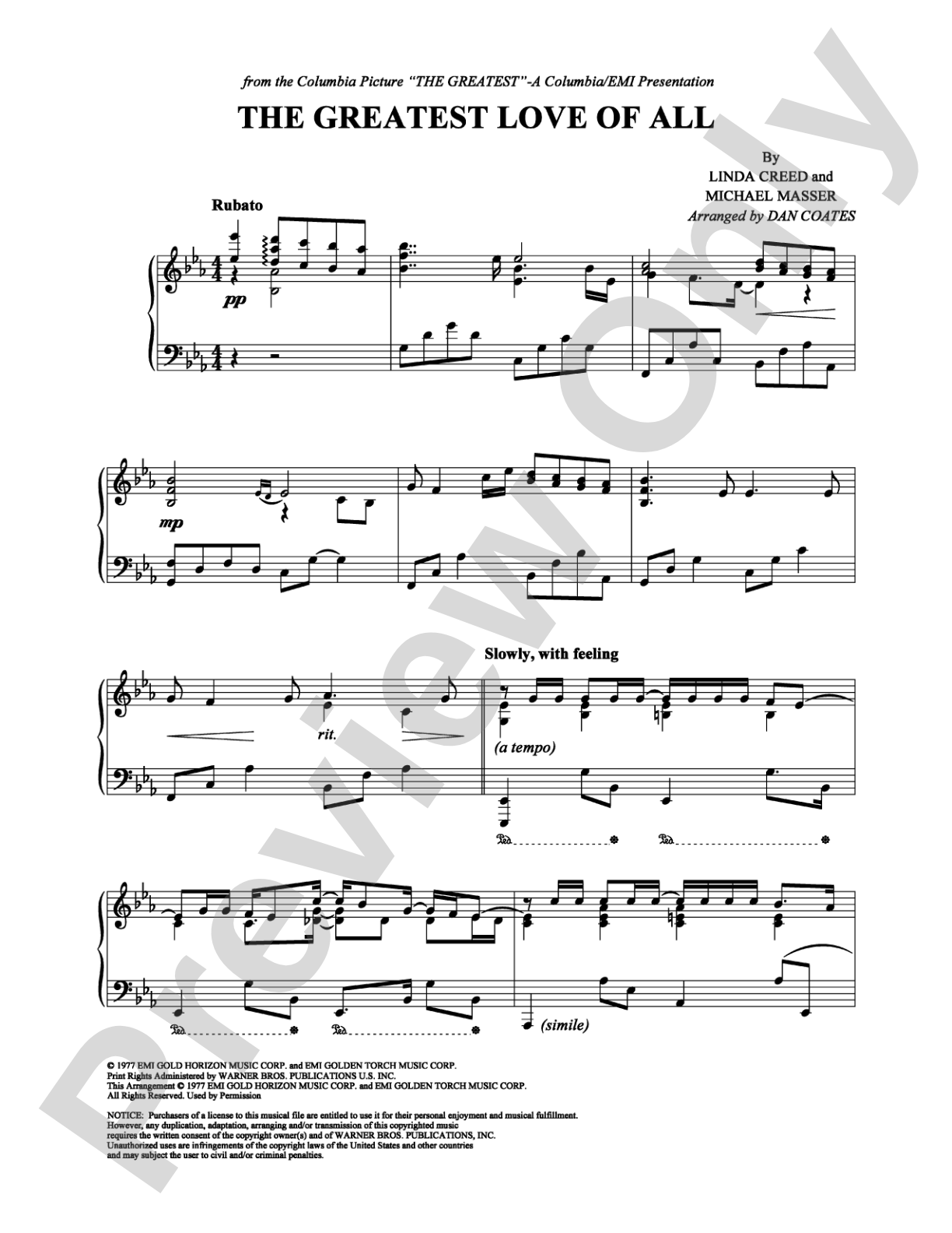 The Greatest Love of All: Piano Digital Sheet Music