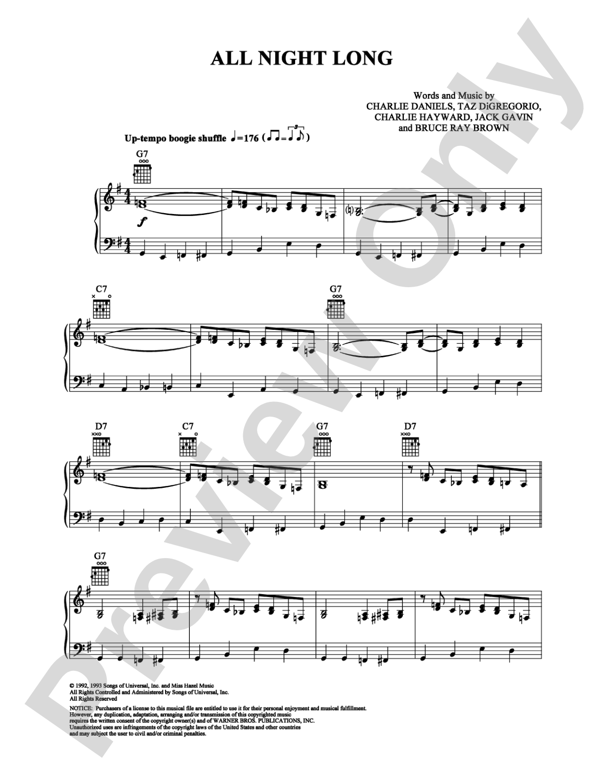 All Night Long: Piano/Vocal/Chords Digital Sheet Music