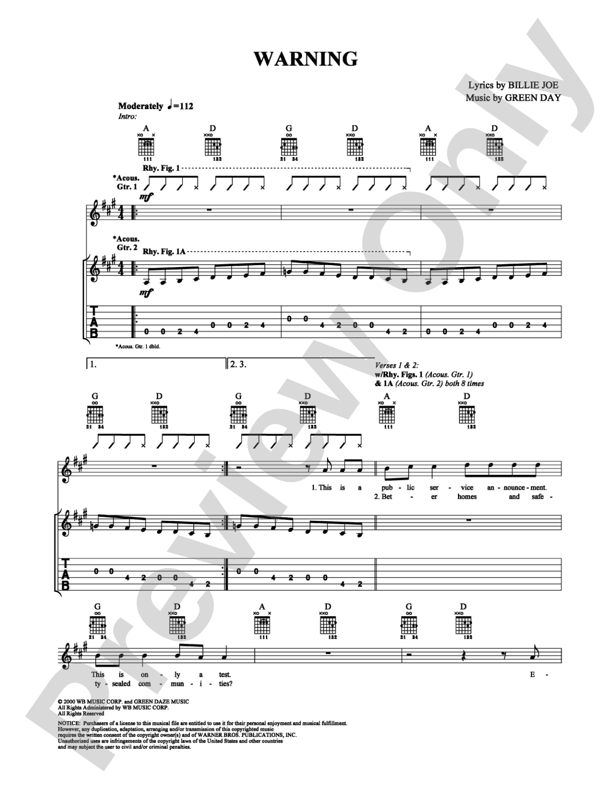 Warning: Guitar TAB Digital Sheet Music