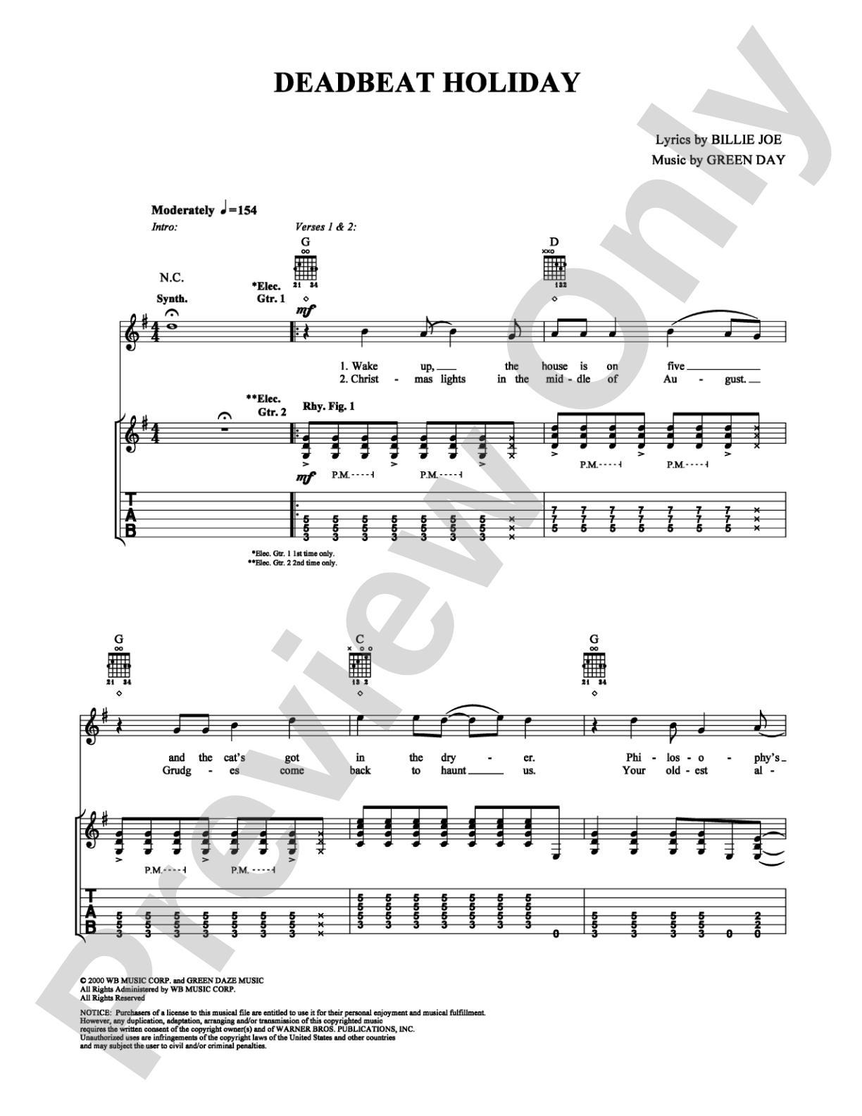 Deadbeat Holiday: Guitar TAB Digital Sheet Music