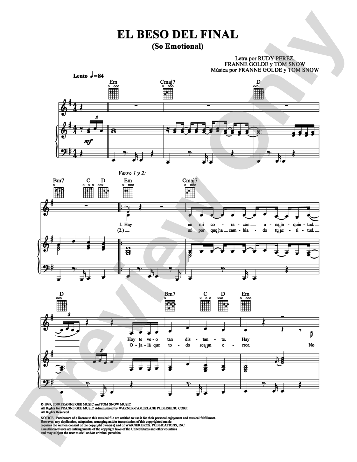 El Beso Del Final: Piano/Vocal/Chords Digital Sheet Music