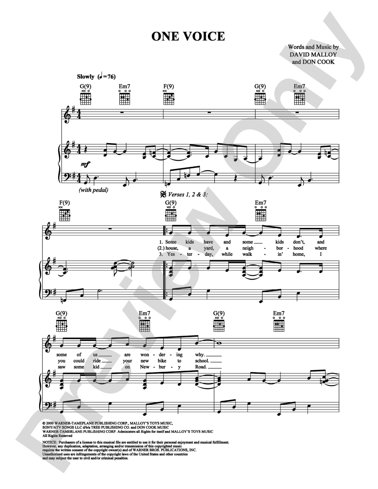 One Voice: Piano/Vocal/Chords Digital Sheet Music