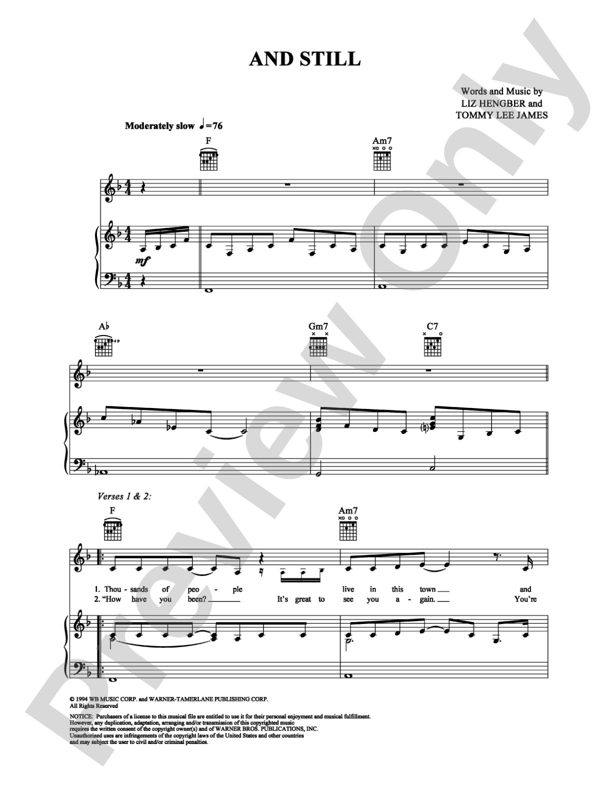 And Still: Piano/Vocal/Chords Digital Sheet Music