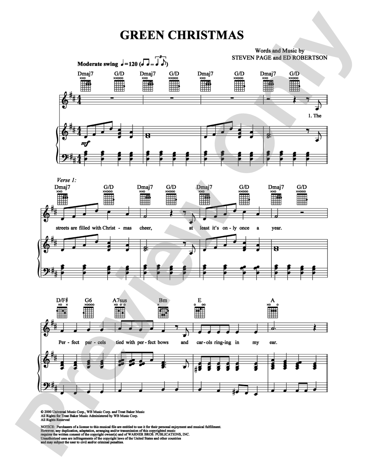 Green Christmas: Piano/Vocal/Chords Digital Sheet Music