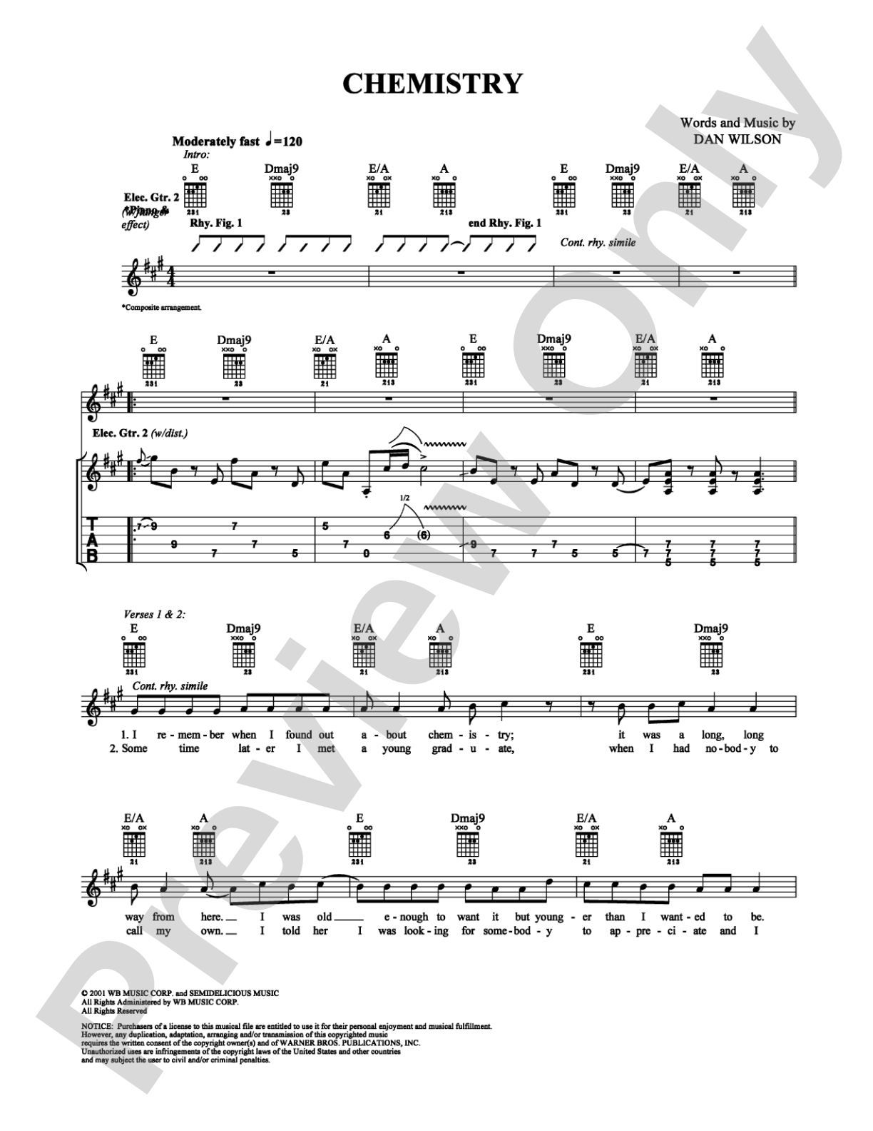 Chemistry: Guitar TAB Digital Sheet Music