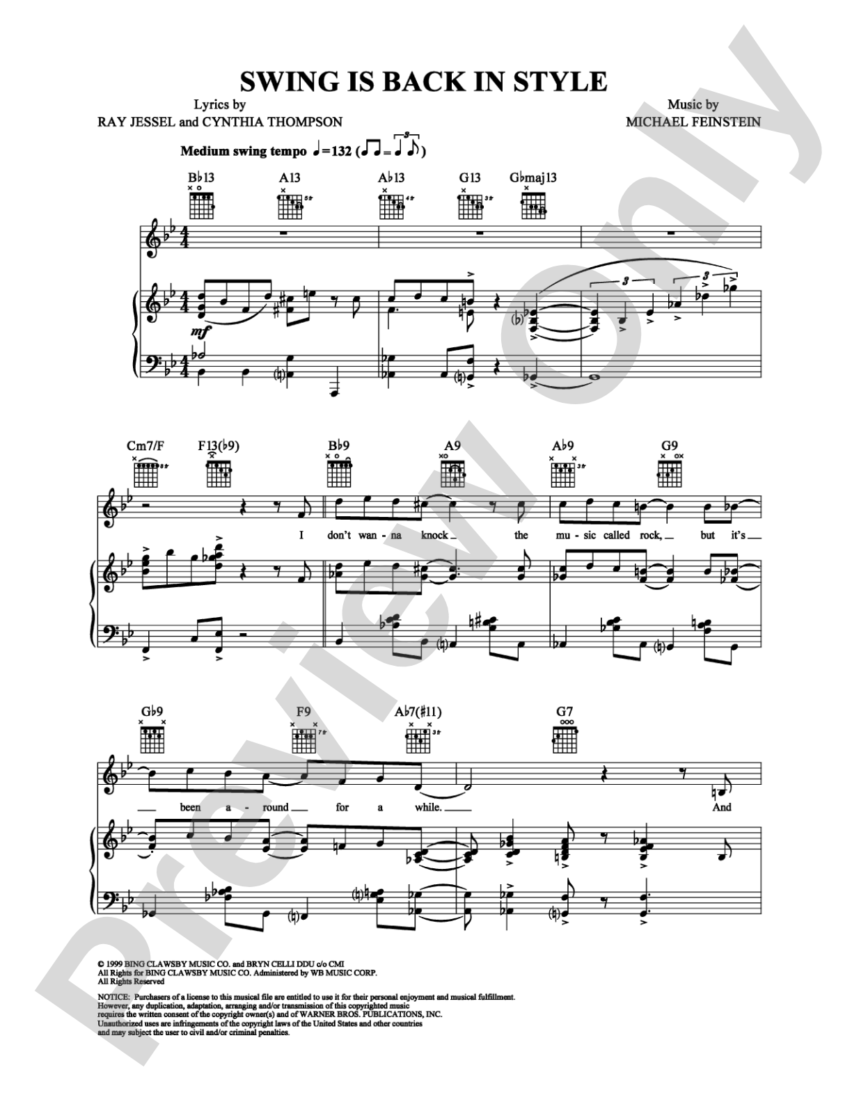 Swing Is Back in Style: Piano/Vocal/Chords Digital Sheet Music