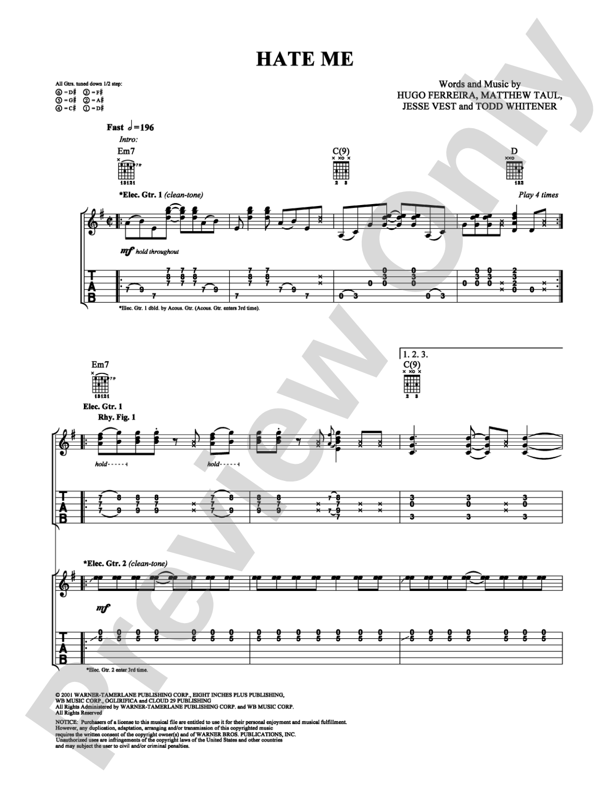 Hate Me: Guitar TAB Digital Sheet Music