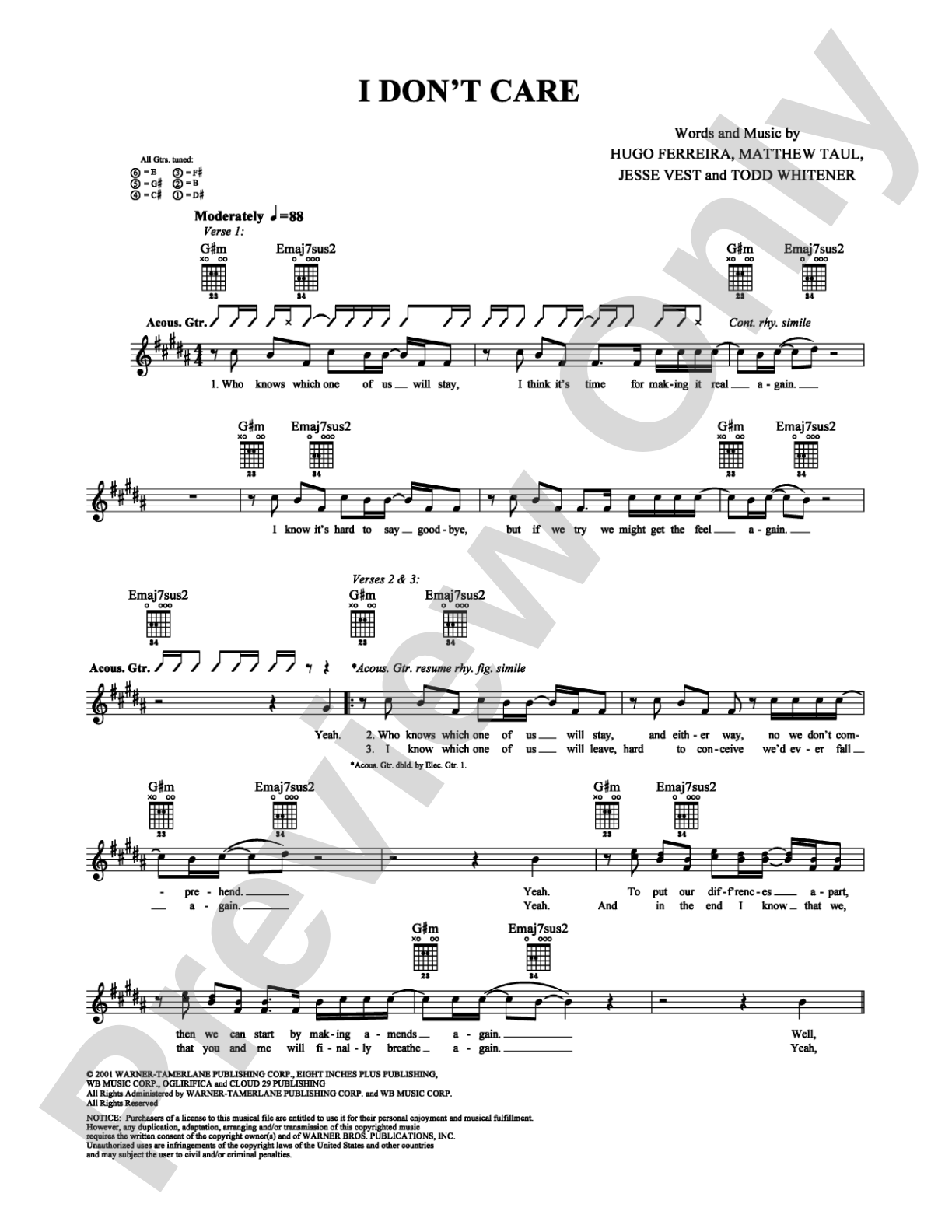 I Don't Care: Guitar TAB Digital Sheet Music