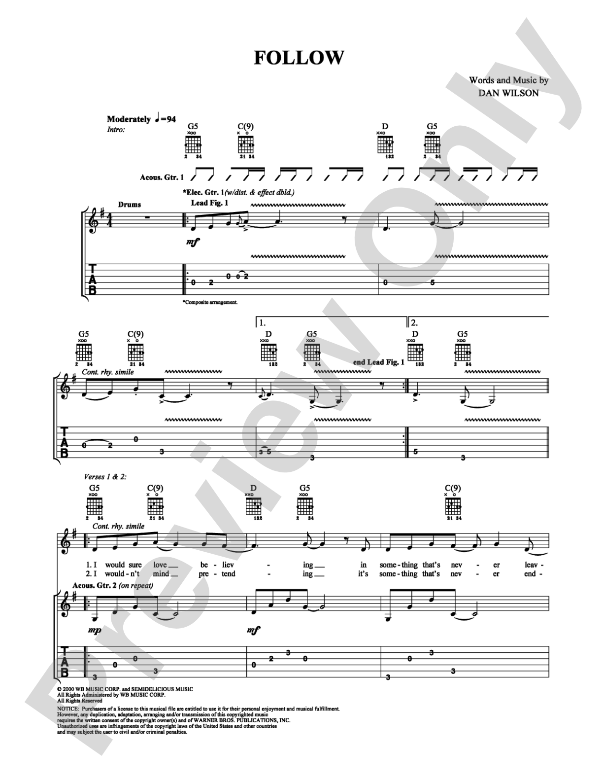 Follow: Guitar TAB Digital Sheet Music