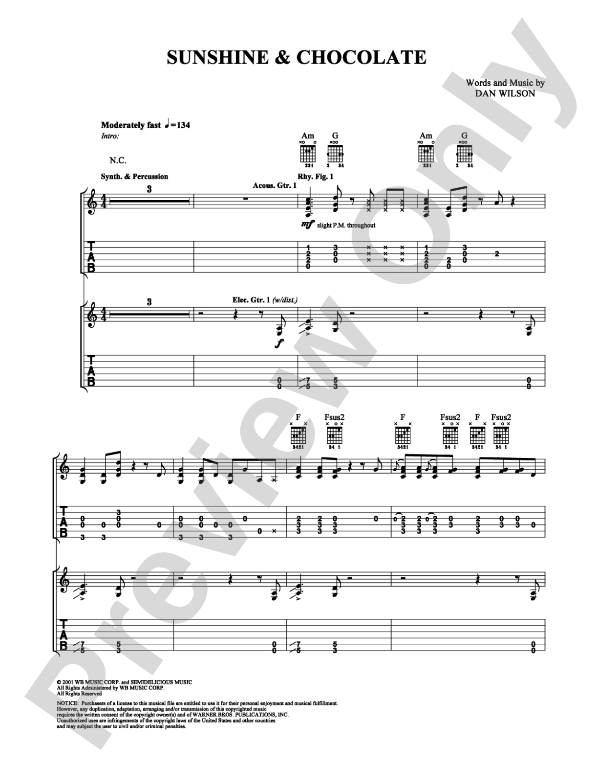 Sunshine & Chocolate: Guitar TAB Digital Sheet Music