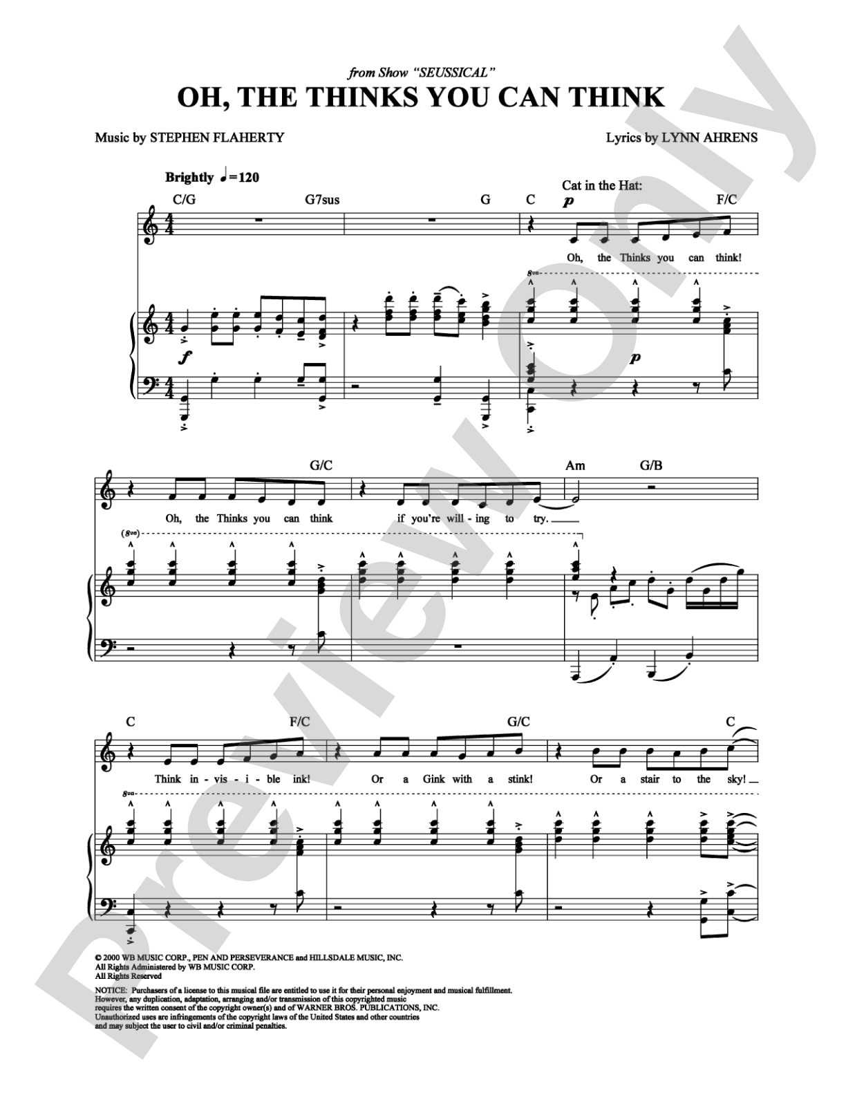 Oh, the Thinks You Can Think: Piano/Vocal/Chords Digital Sheet Music