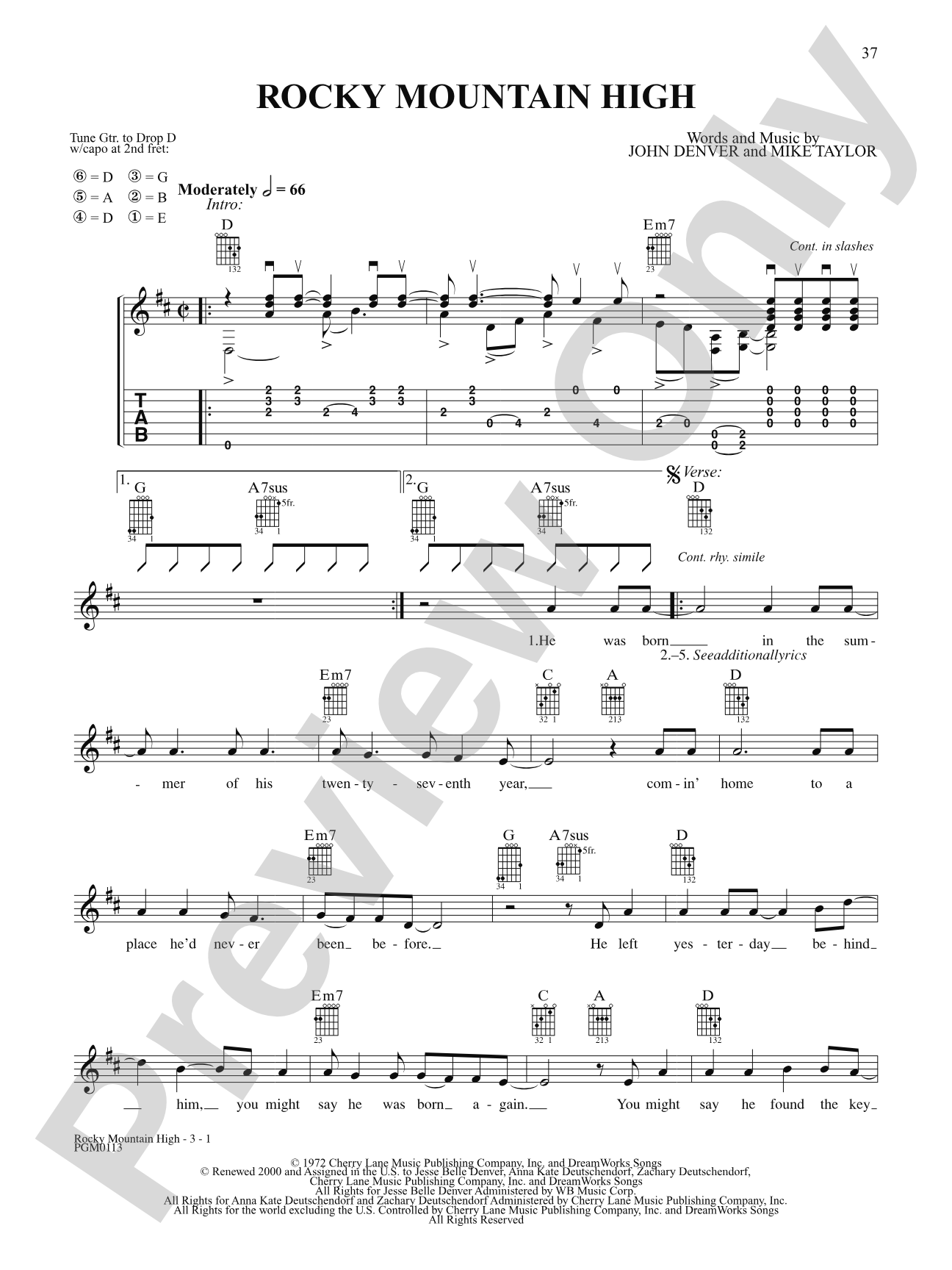 Rocky Mountain High: Interm./Easy Guitar TAB
