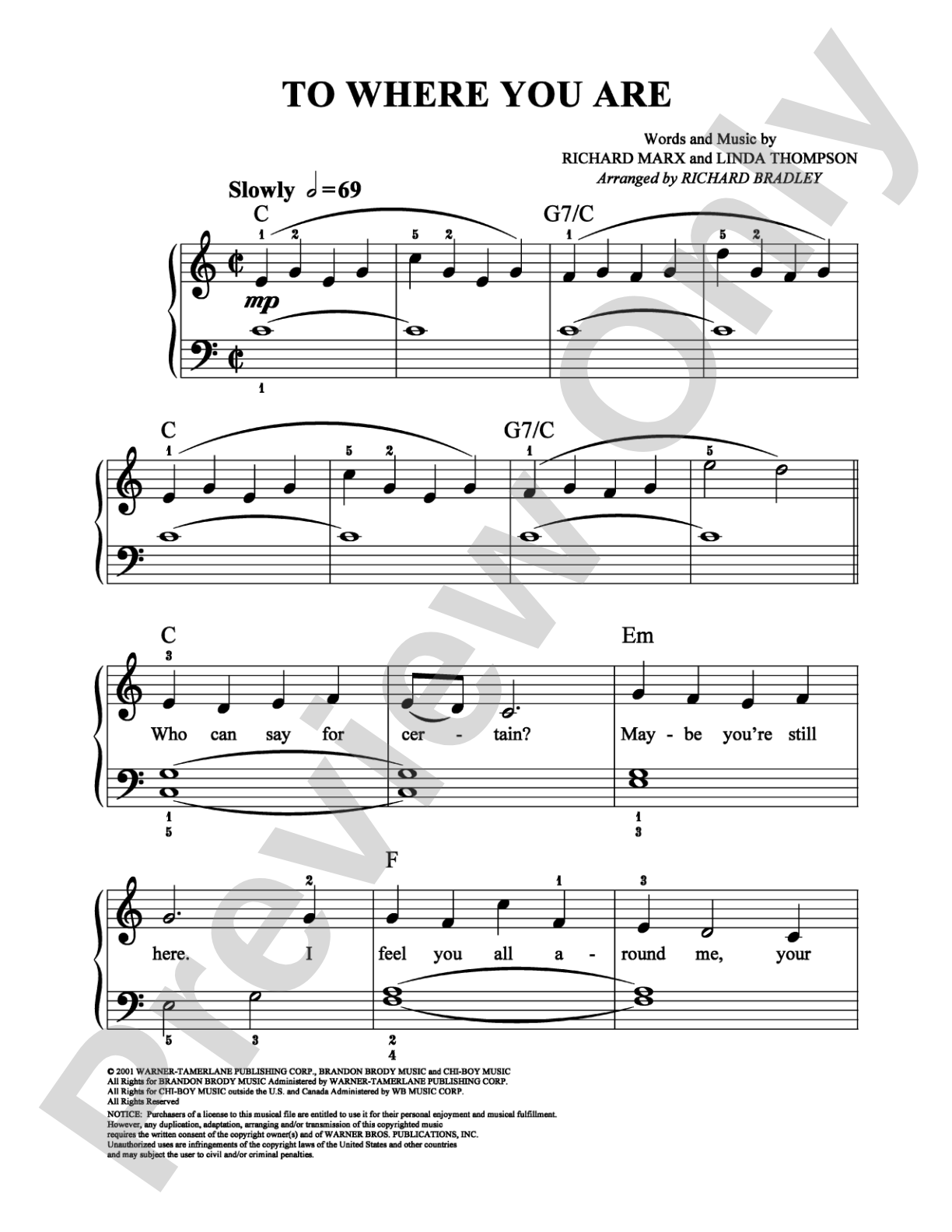 To Where You Are: Easy Piano Digital Sheet Music