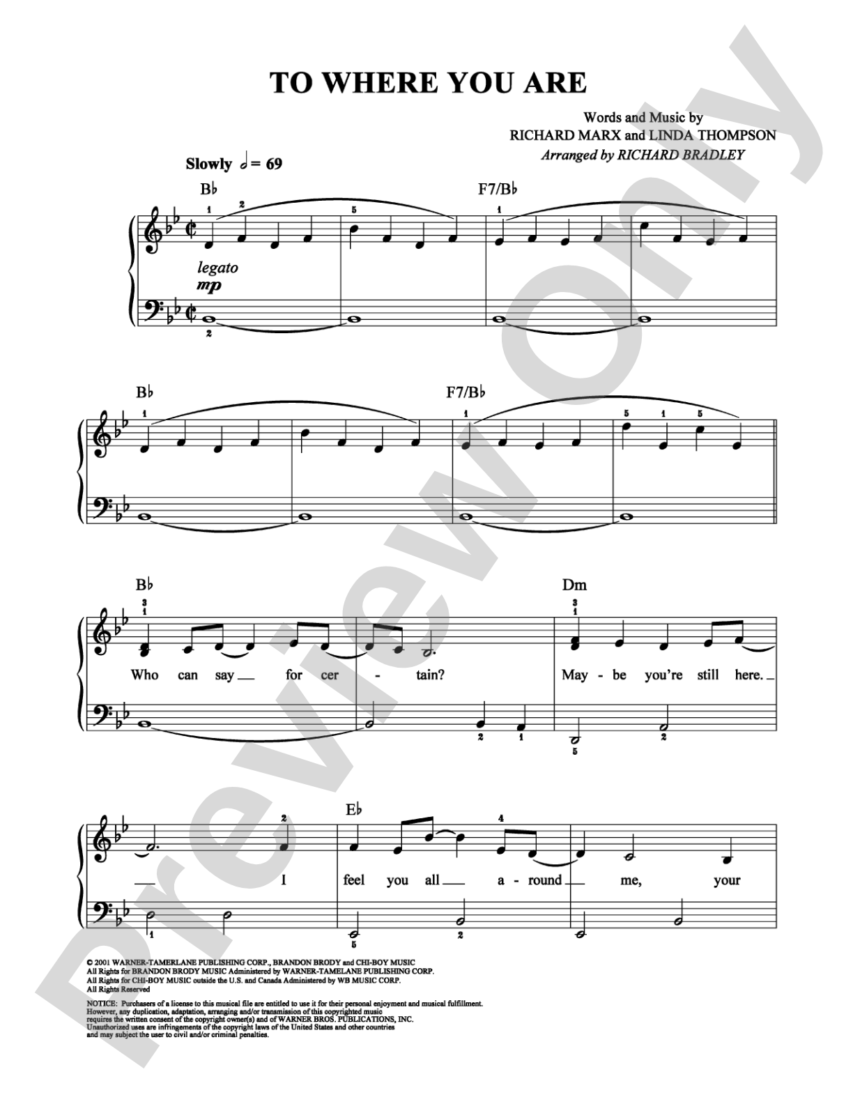To Where You Are: Easy Piano Digital Sheet Music