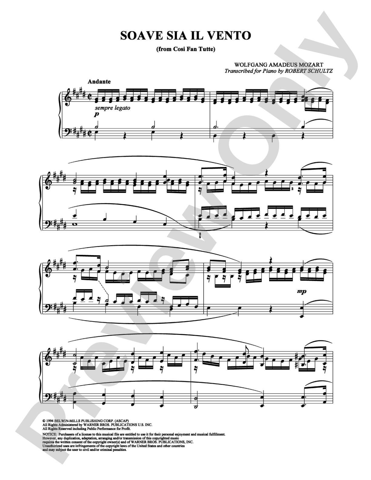 Soave Sia Il Vento: Piano Digital Sheet Music