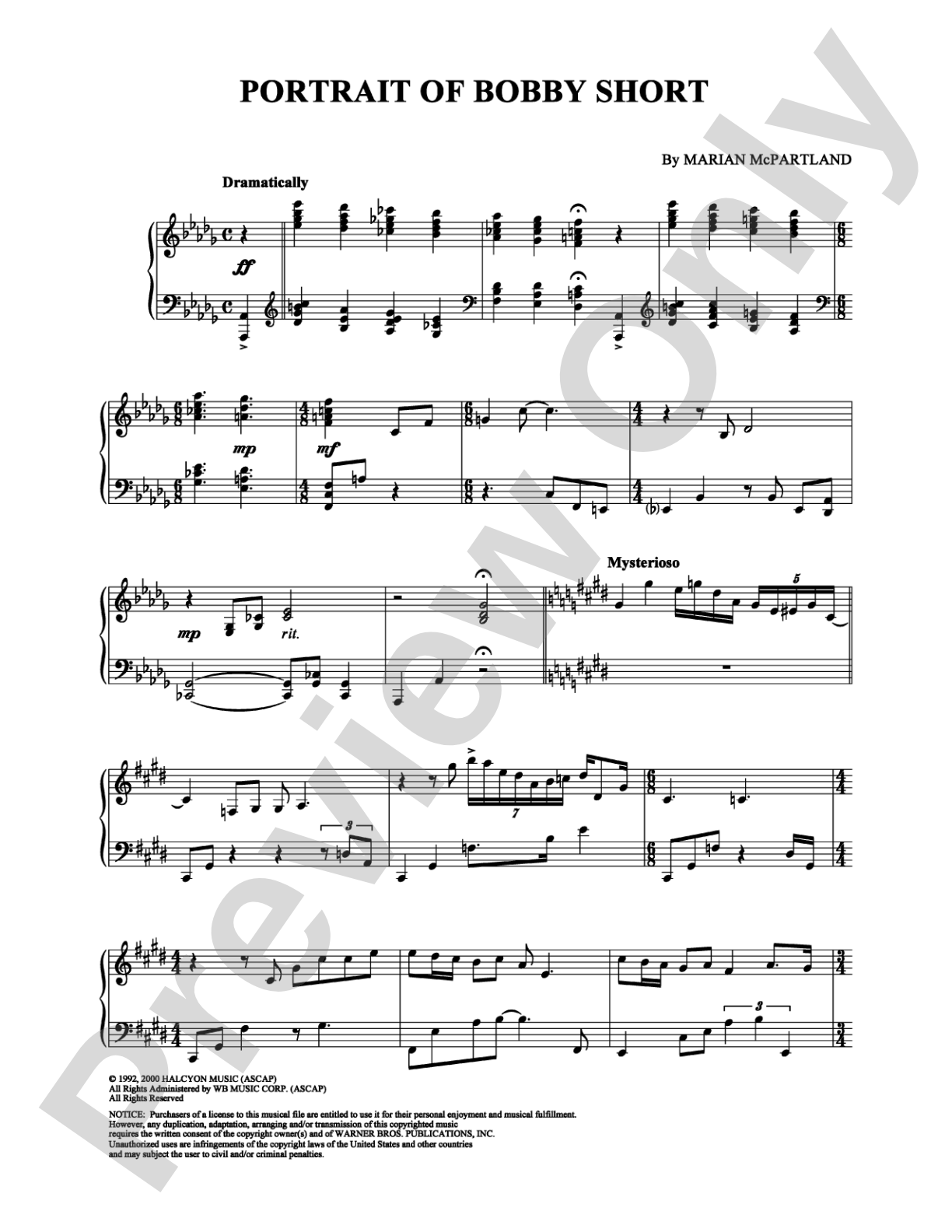 Portrait of Bobby Short: Piano Digital Sheet Music
