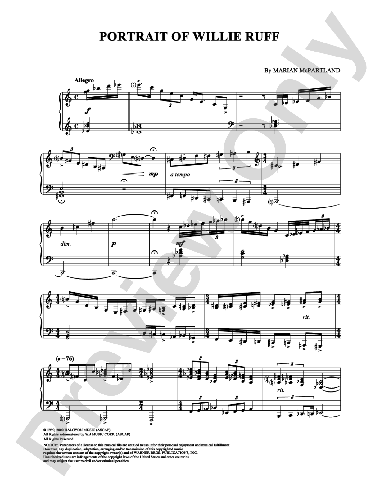 Portrait of Willie Ruff: Piano Digital Sheet Music