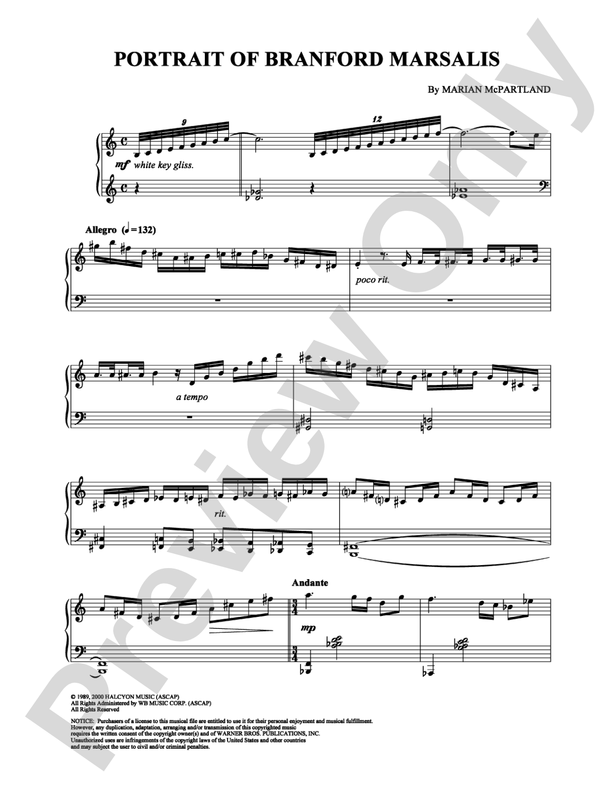 Portrait of Branford Marsalis: Piano Digital Sheet Music