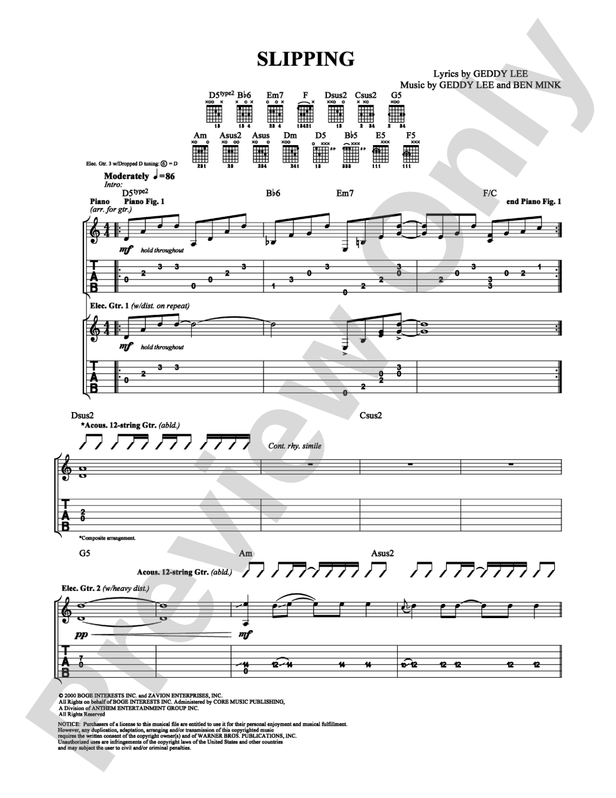 Slipping: Guitar TAB Digital Sheet Music