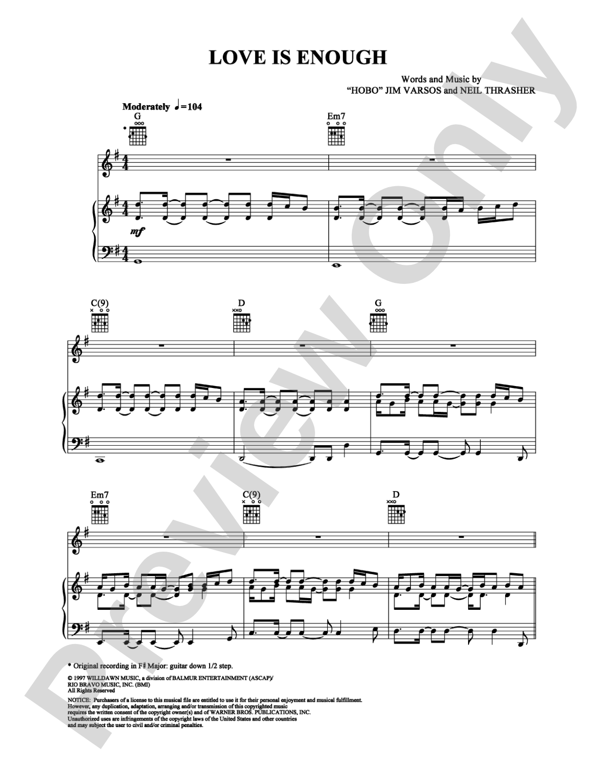 Love Is Enough: Piano/Vocal/Chords Digital Sheet Music