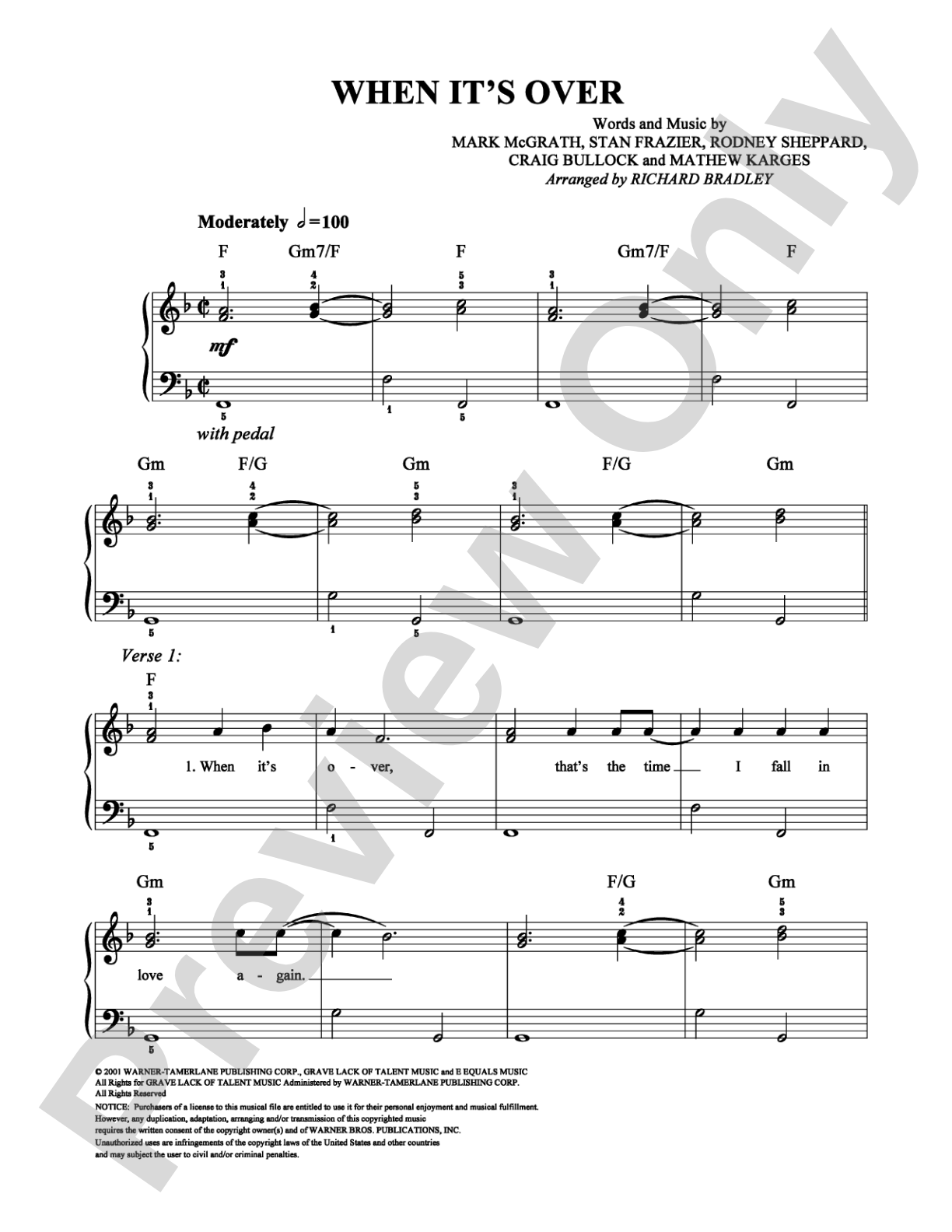 When It's Over: Easy Piano Digital Sheet Music