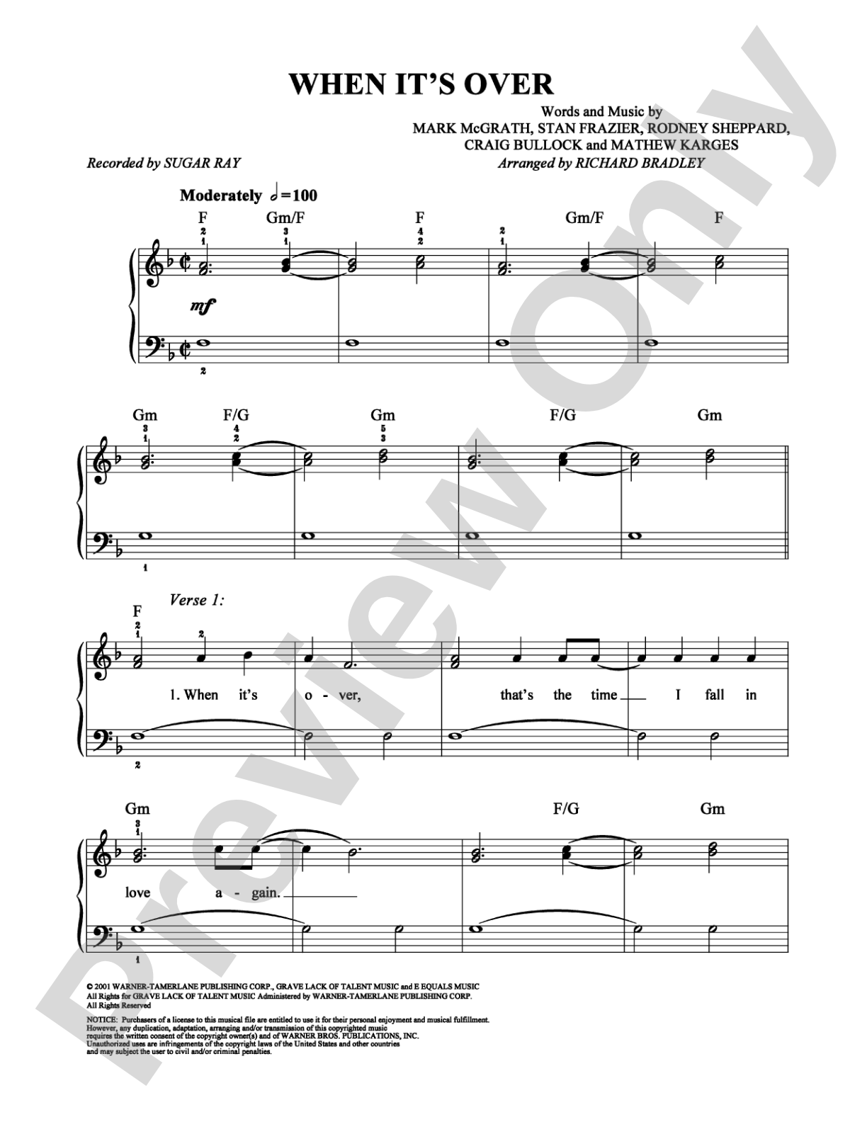 When It's Over: Easy Piano Digital Sheet Music