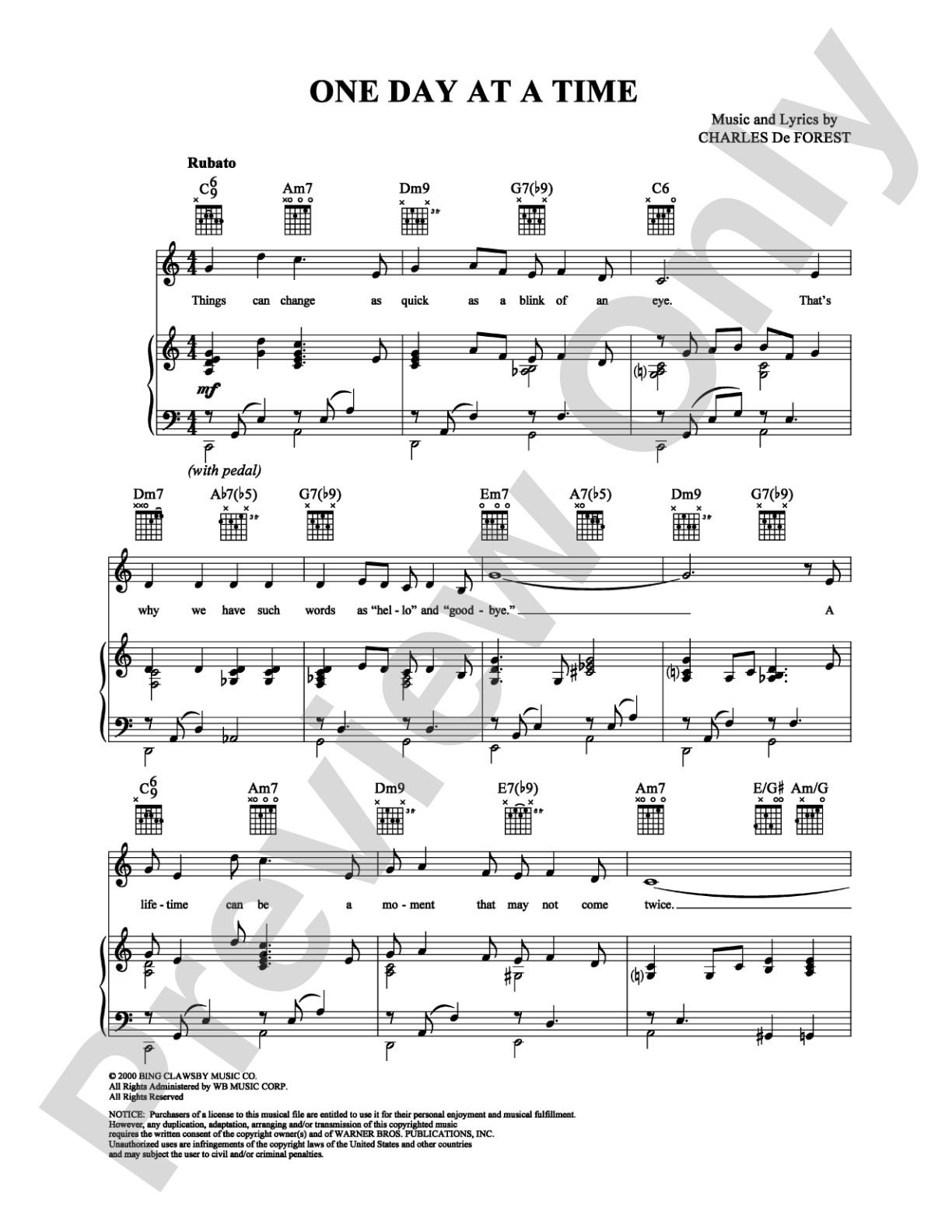 One Day at a Time: Piano/Vocal/Chords Digital Sheet Music