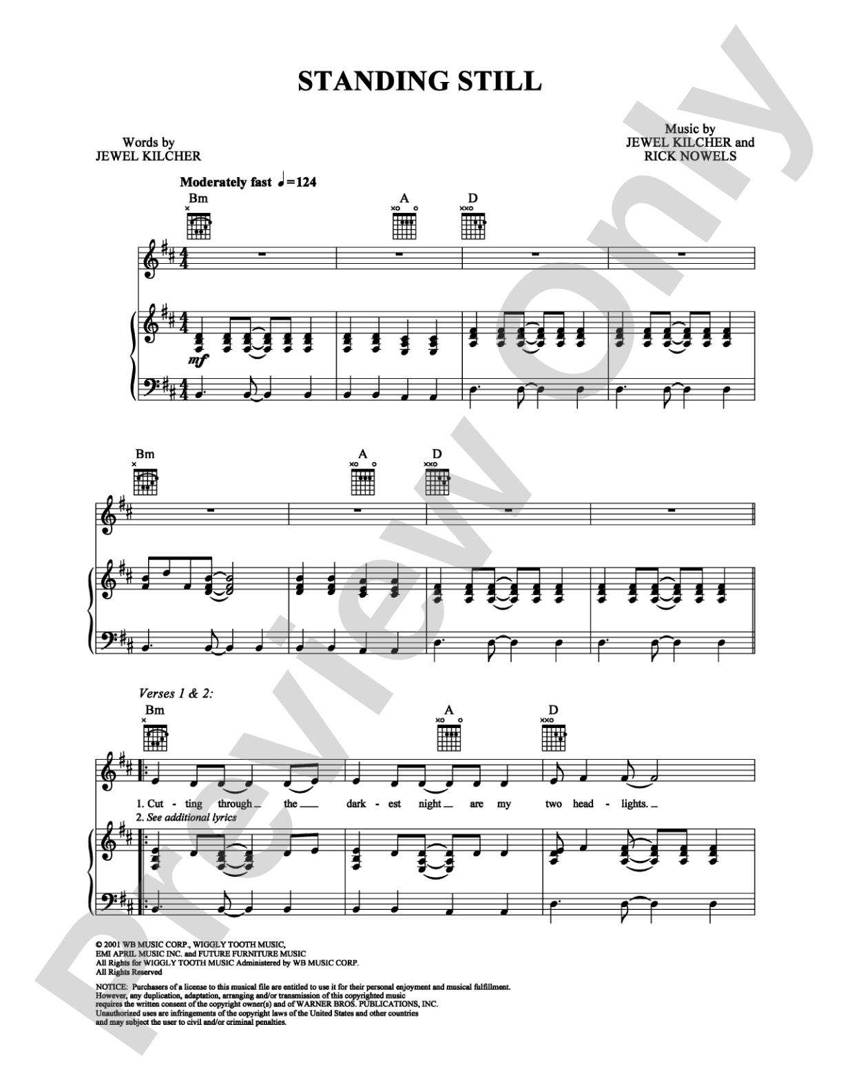Standing Still: Piano/Vocal/Chords Digital Sheet Music