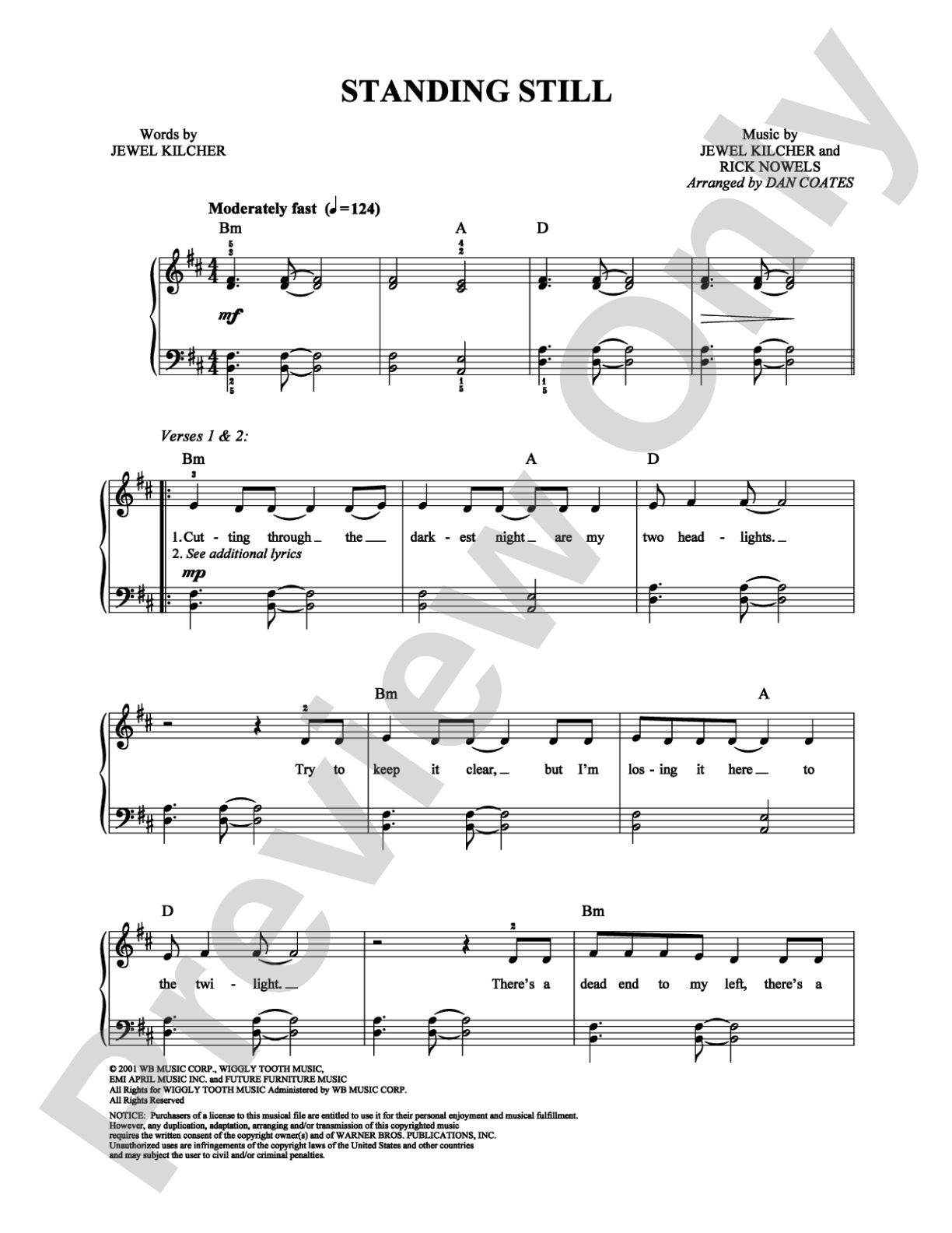 Standing Still: Easy Piano Digital Sheet Music