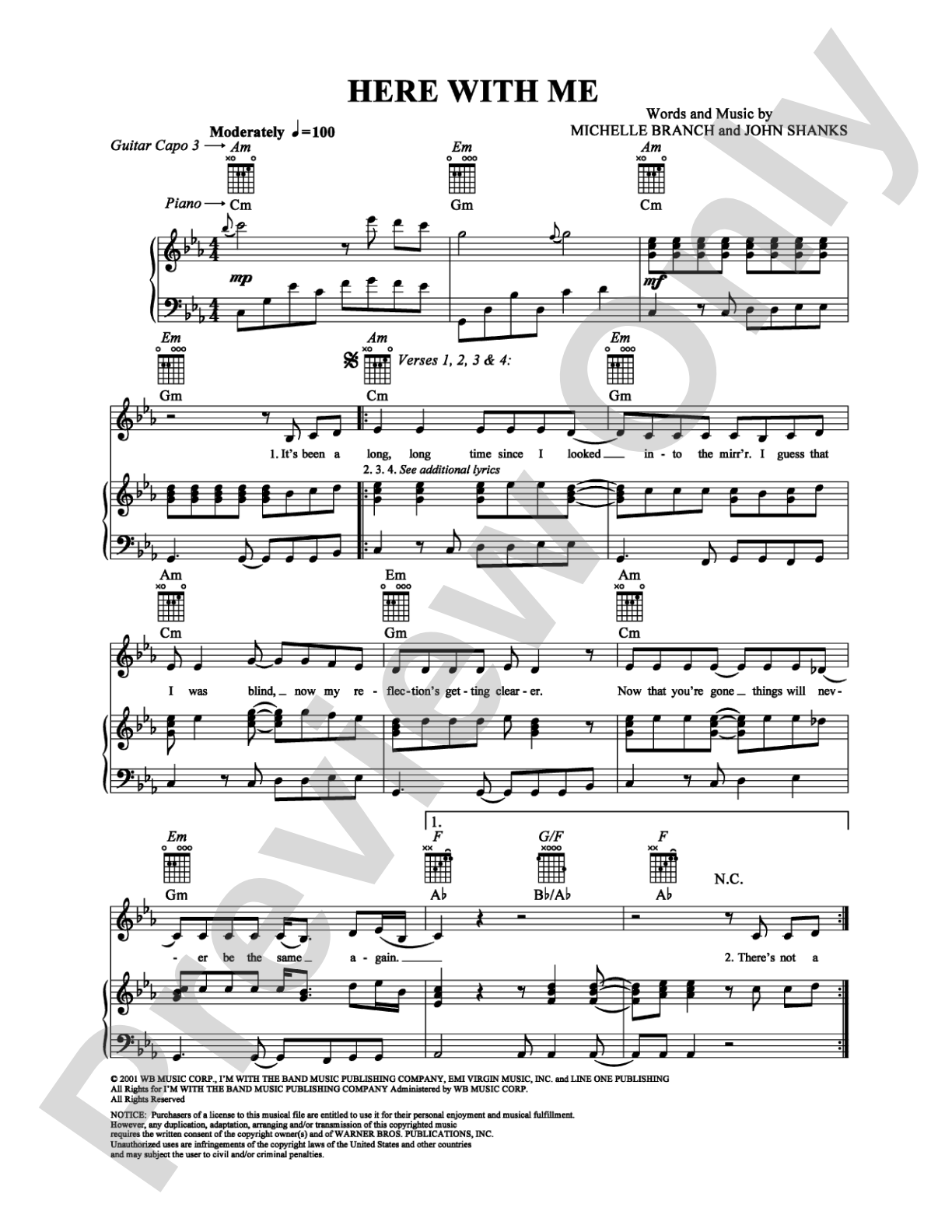 Here With Me: Piano/Vocal/Chords Digital Sheet Music