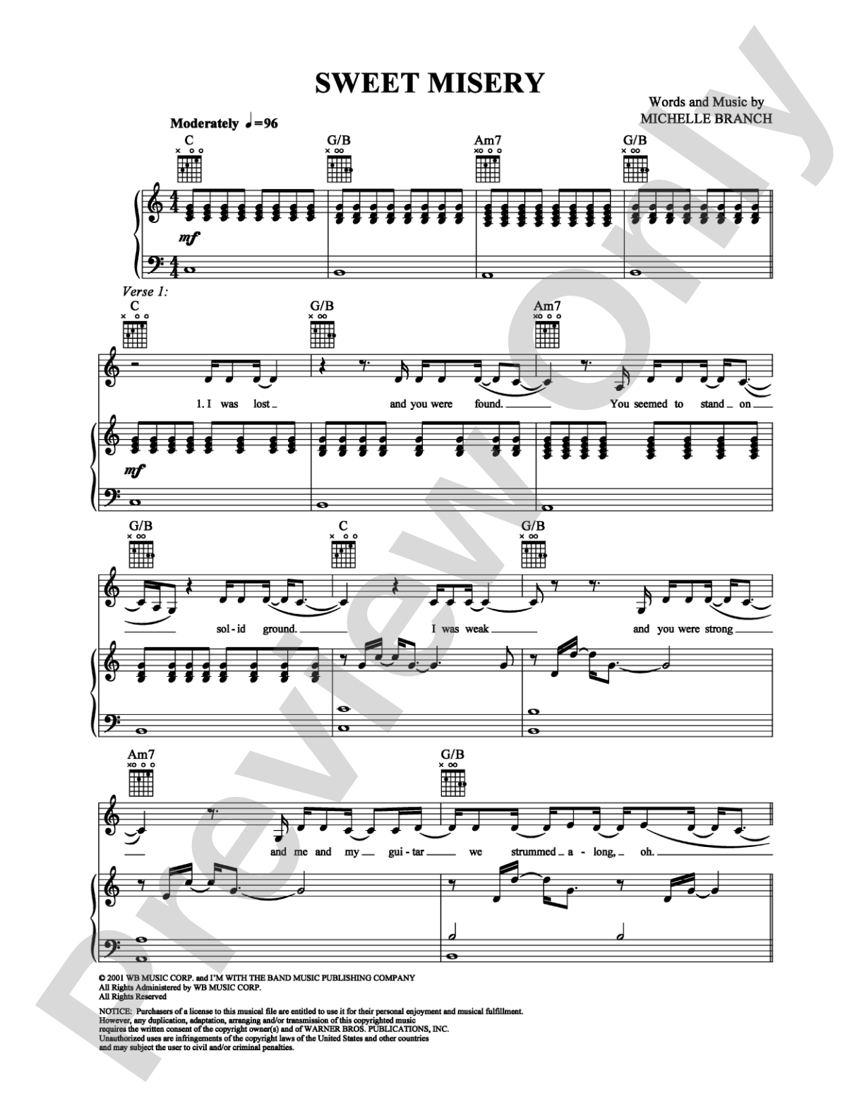 Sweet Misery: Piano/Vocal/Chords Digital Sheet Music
