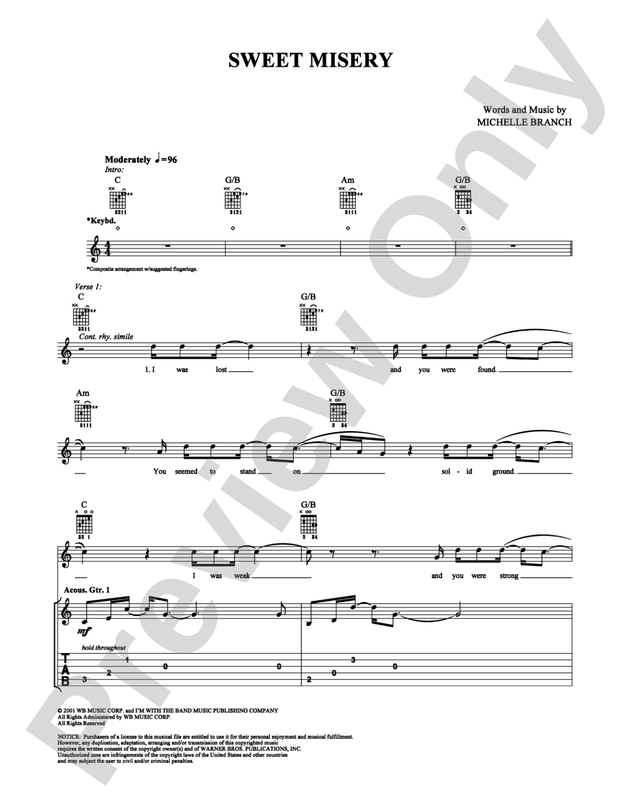 Sweet Misery: Guitar TAB Digital Sheet Music