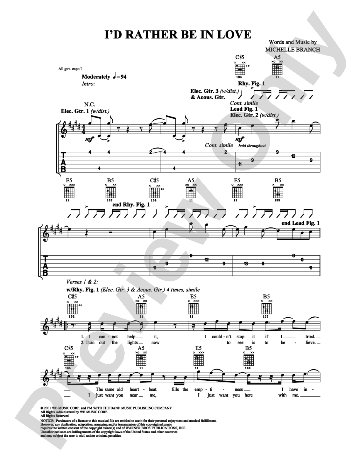 I'd Rather Be in Love: Guitar TAB Digital Sheet Music
