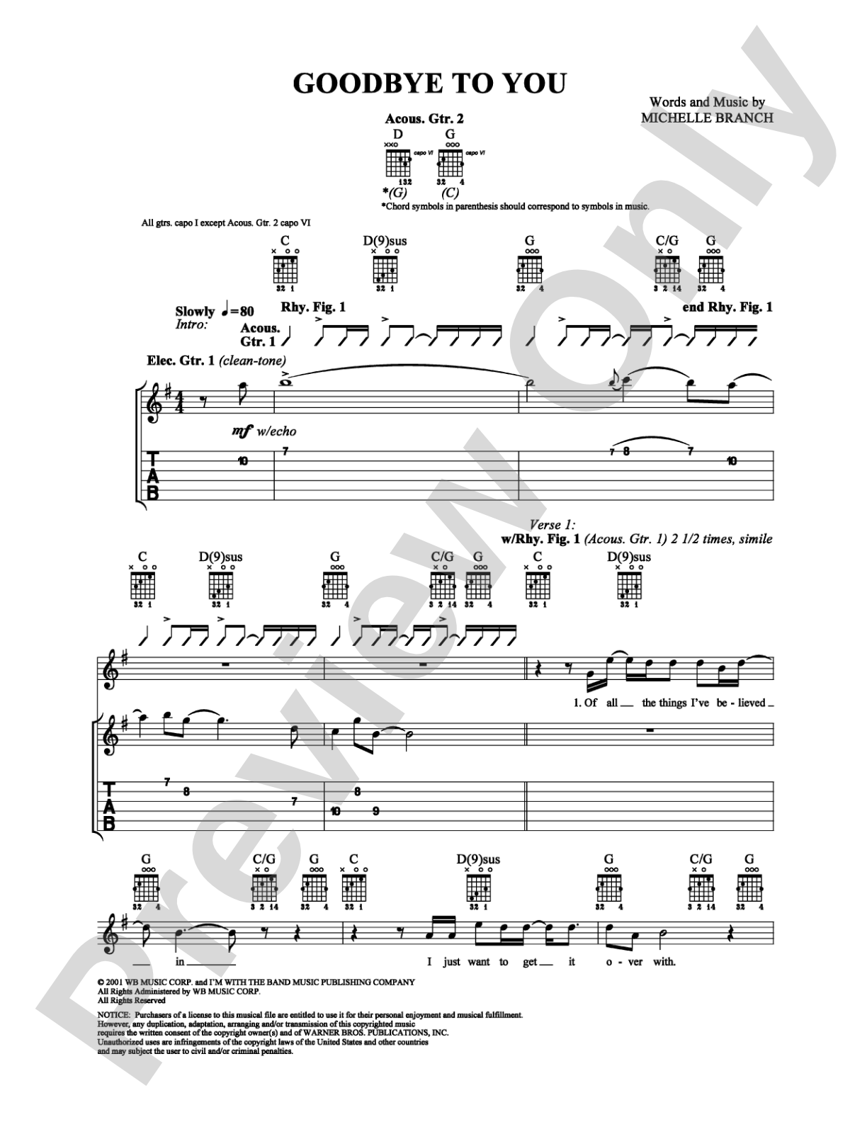 Goodbye to You: Guitar TAB Digital Sheet Music