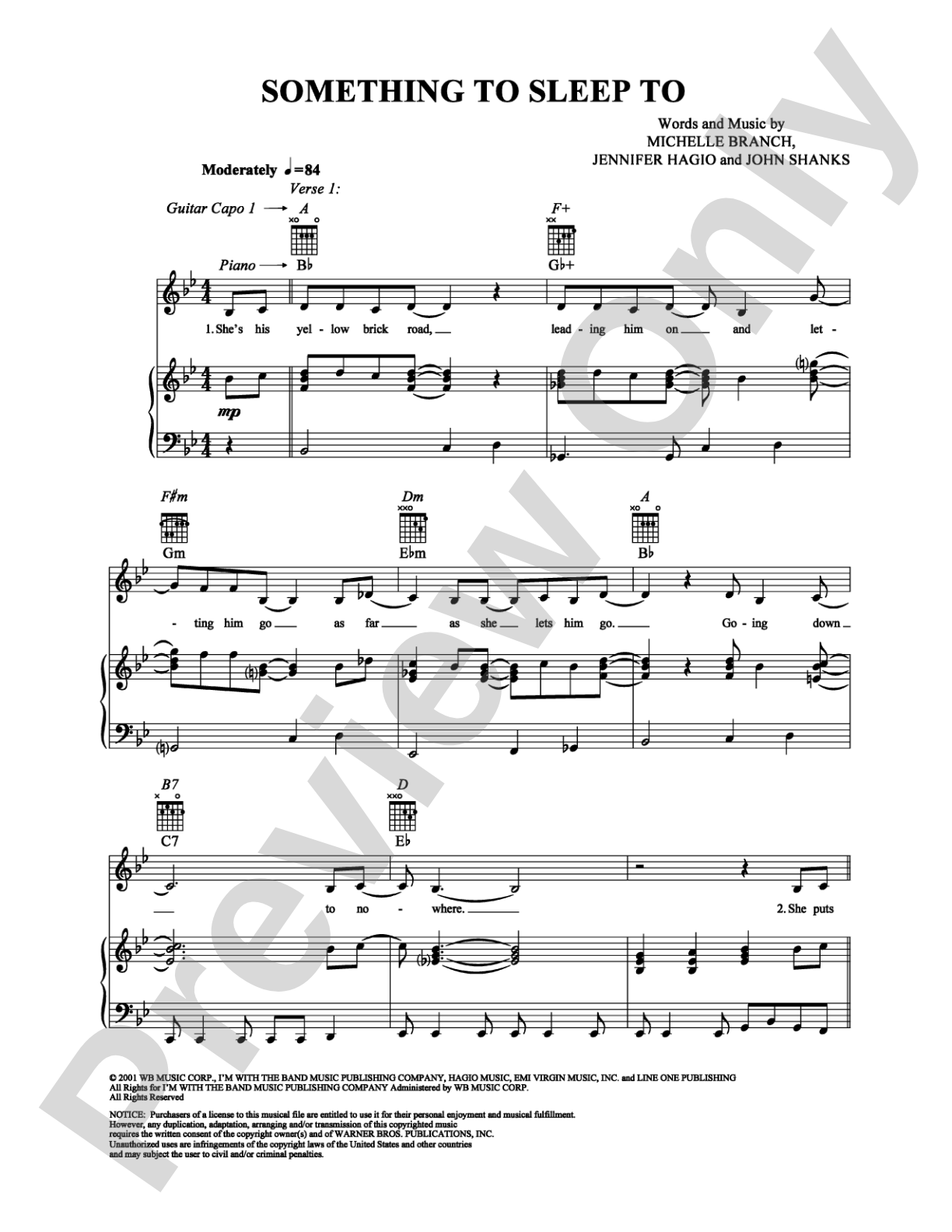 Something to Sleep To: Piano/Vocal/Chords Digital Sheet Music