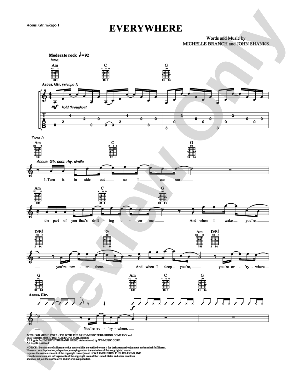 Everywhere: Guitar TAB Digital Sheet Music